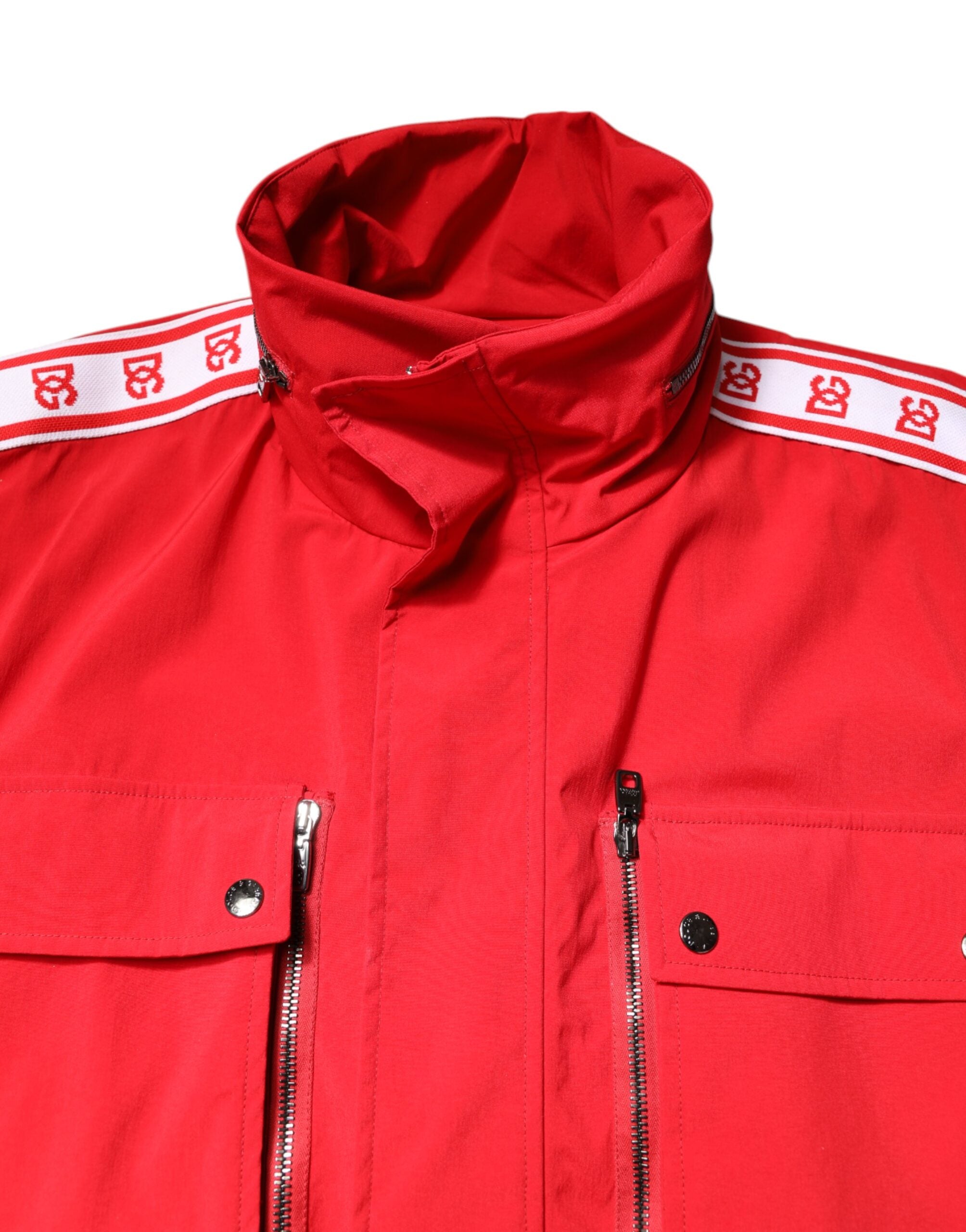 Red White Nylon Full Zip Windbreaker Jacket
