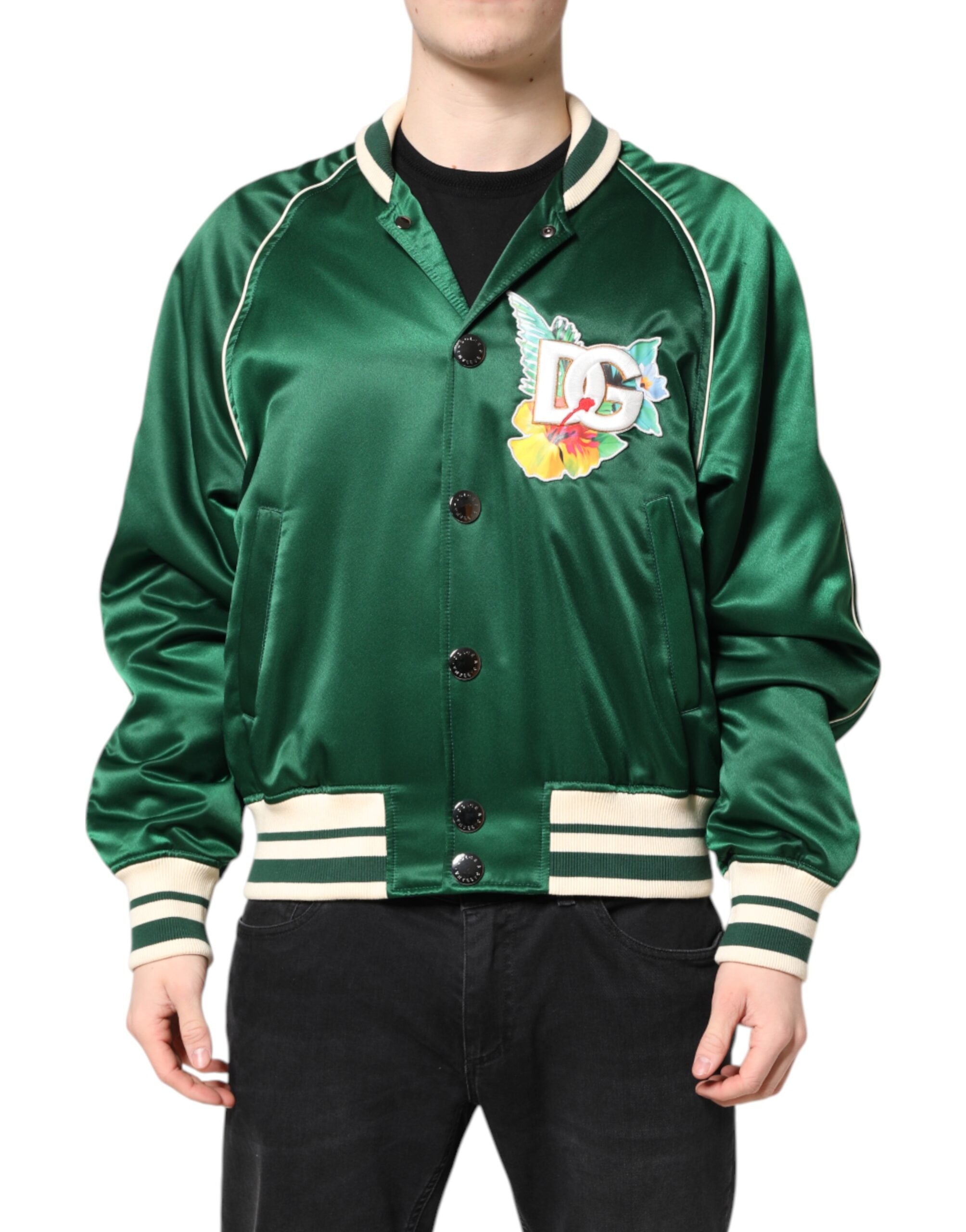 Green Floral DG Logo Full Zip Bomber Jacket