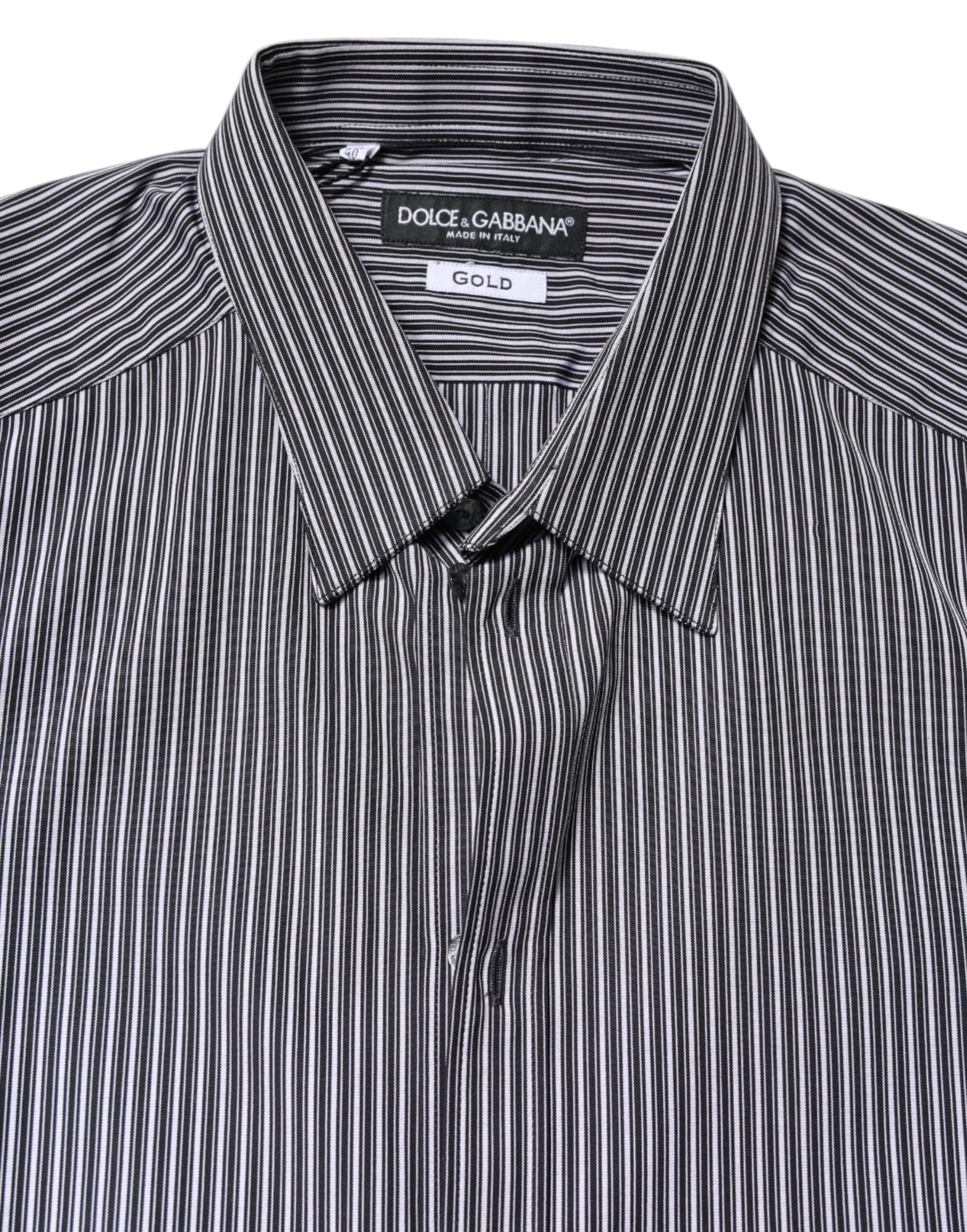 Black White Striped GOLD Formal Dress Shirt