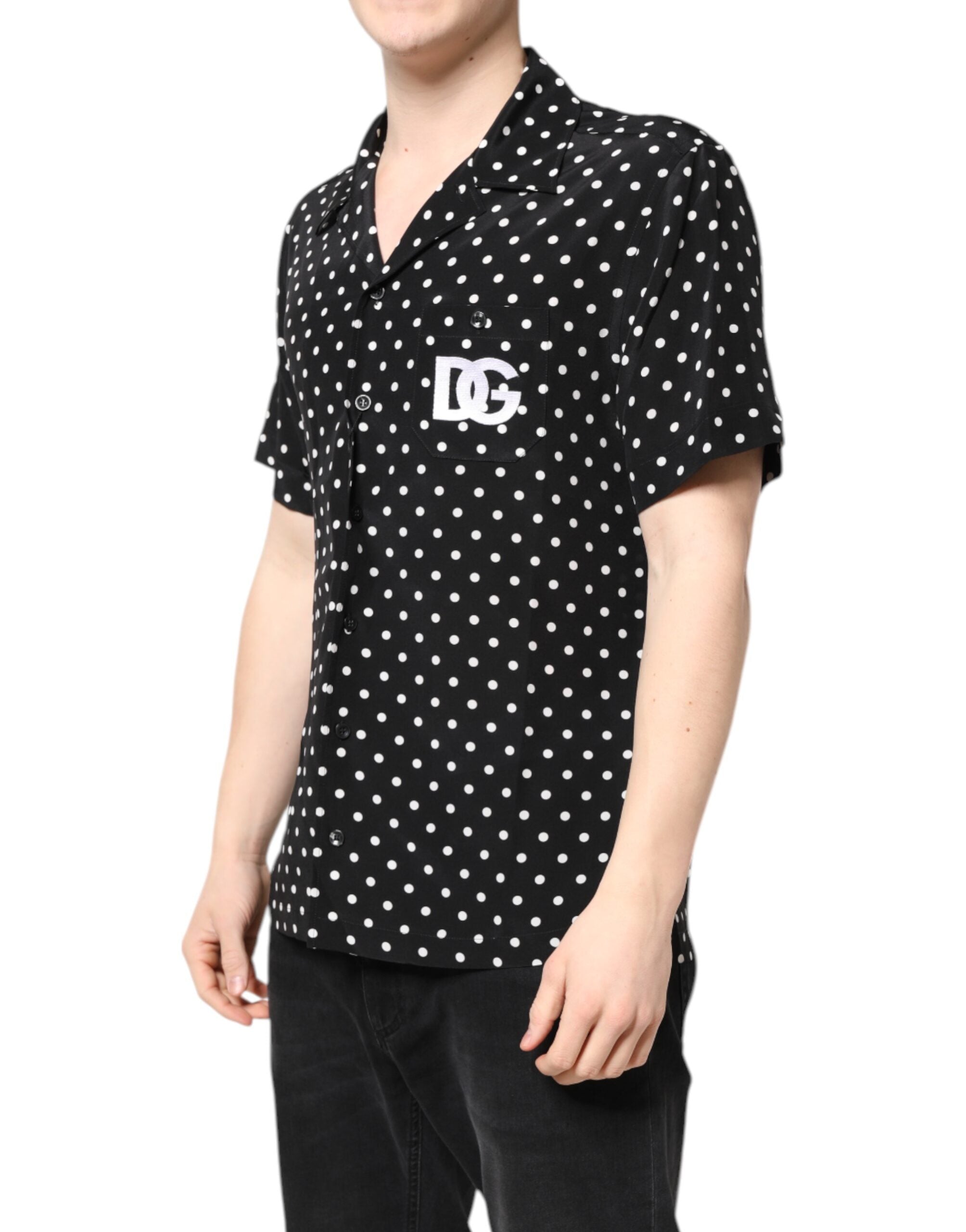 Black Polka Dot Short Sleeves Casual Shirt