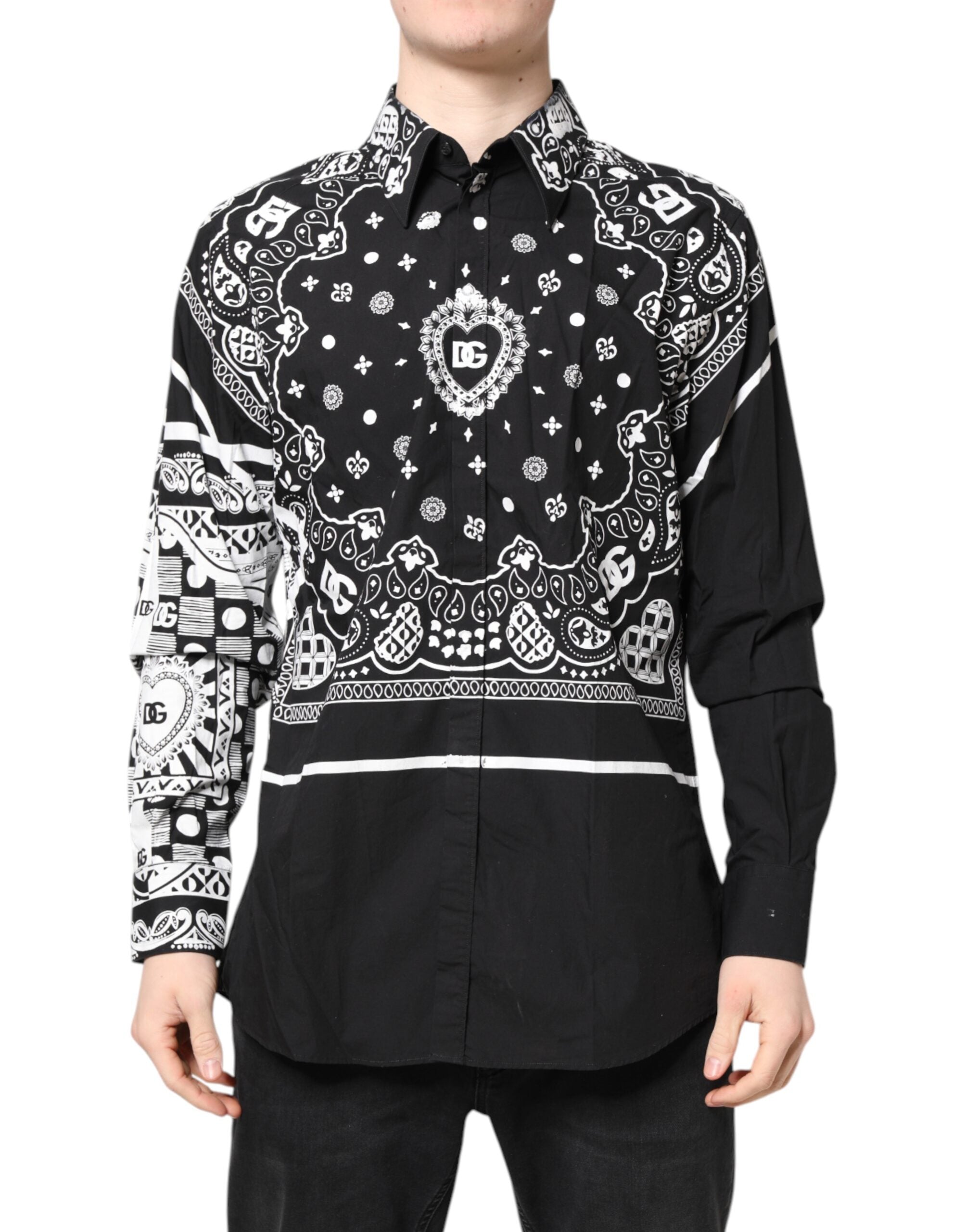 Black White Bandana MARTINI Men Dress Shirt