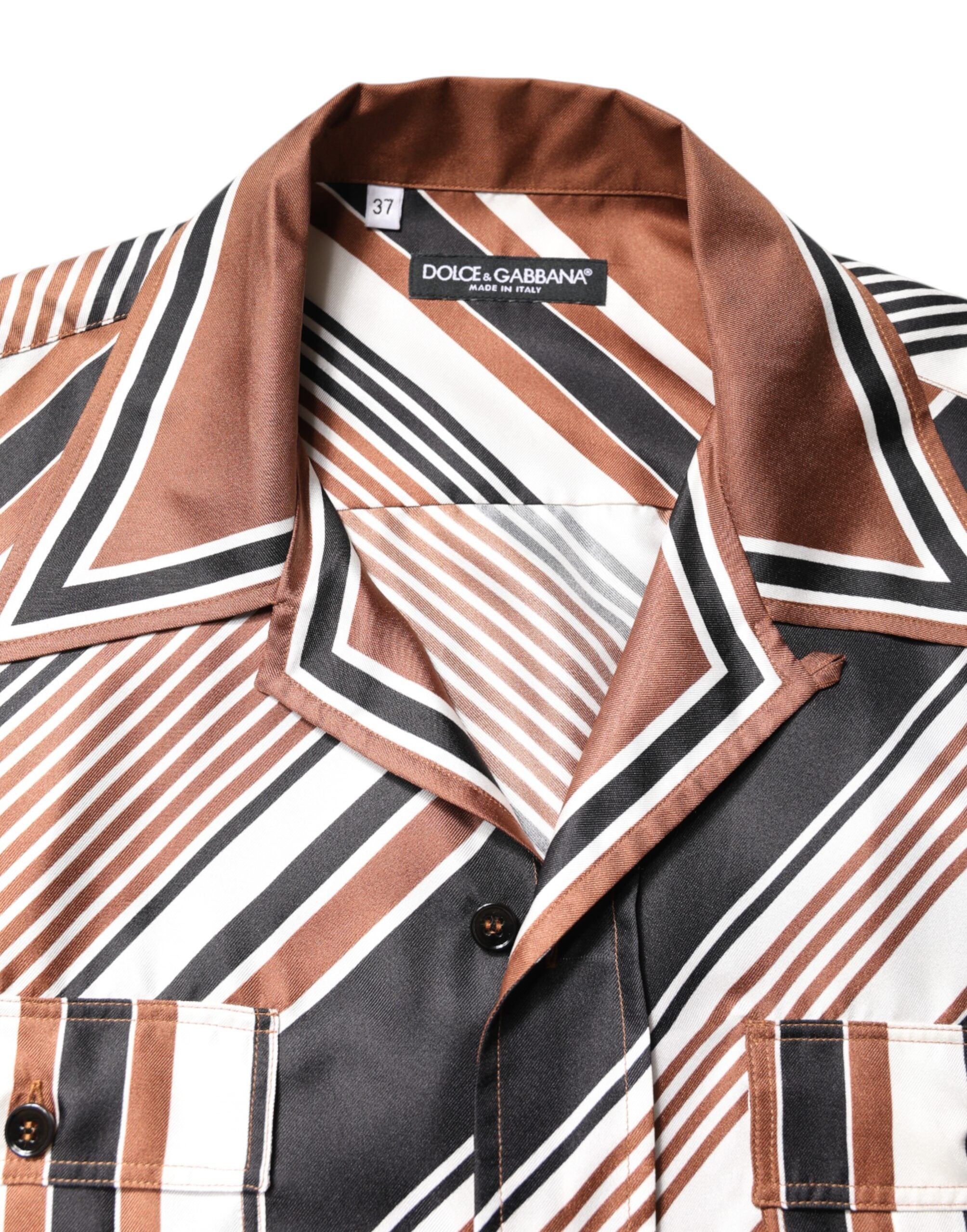 Multicolor Striped Silk Short Sleeves Shirt