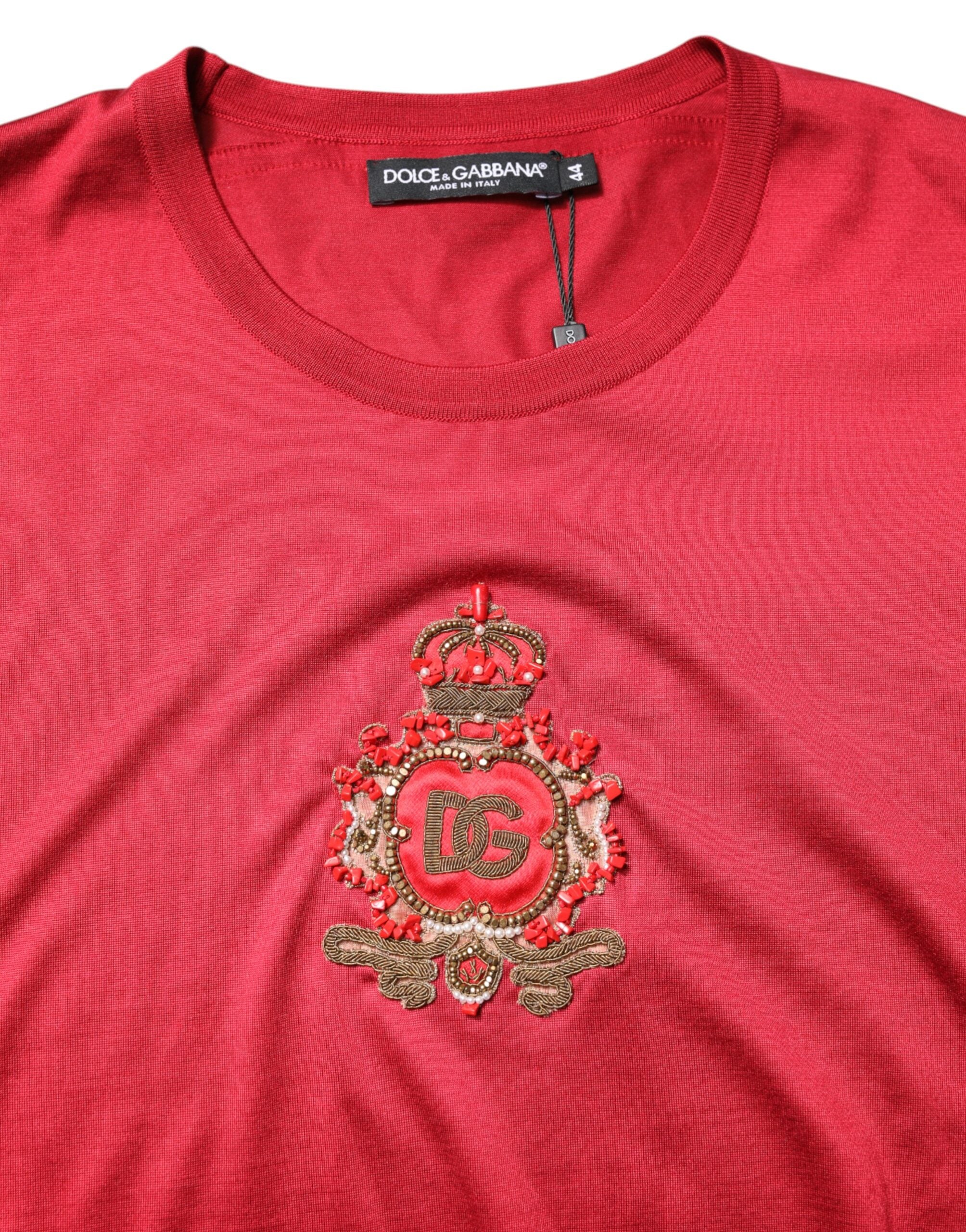 Red Silk DG Crown Logo Short Sleeve T-shirt