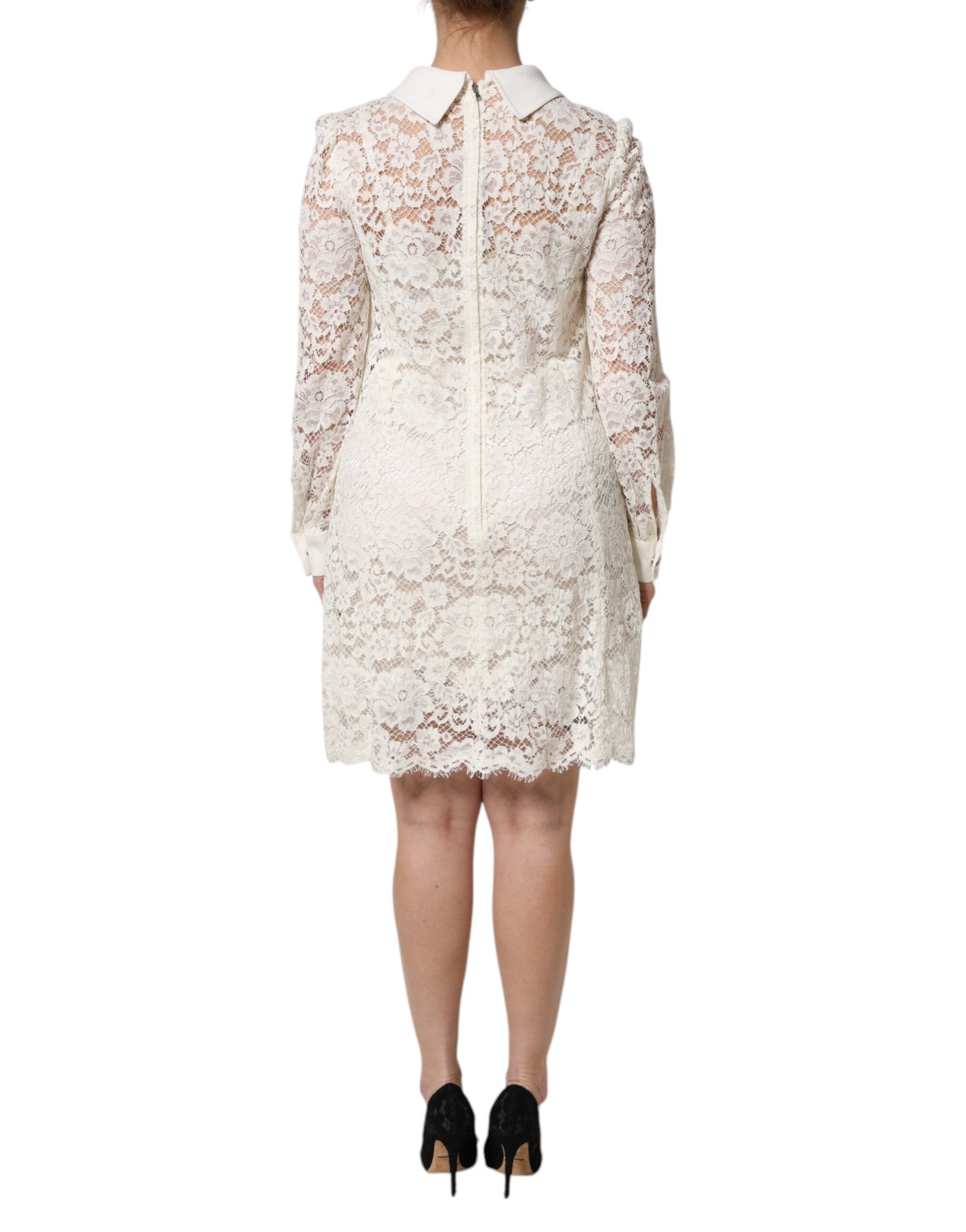 White Floral Lace Long Sleeves Shift Dress