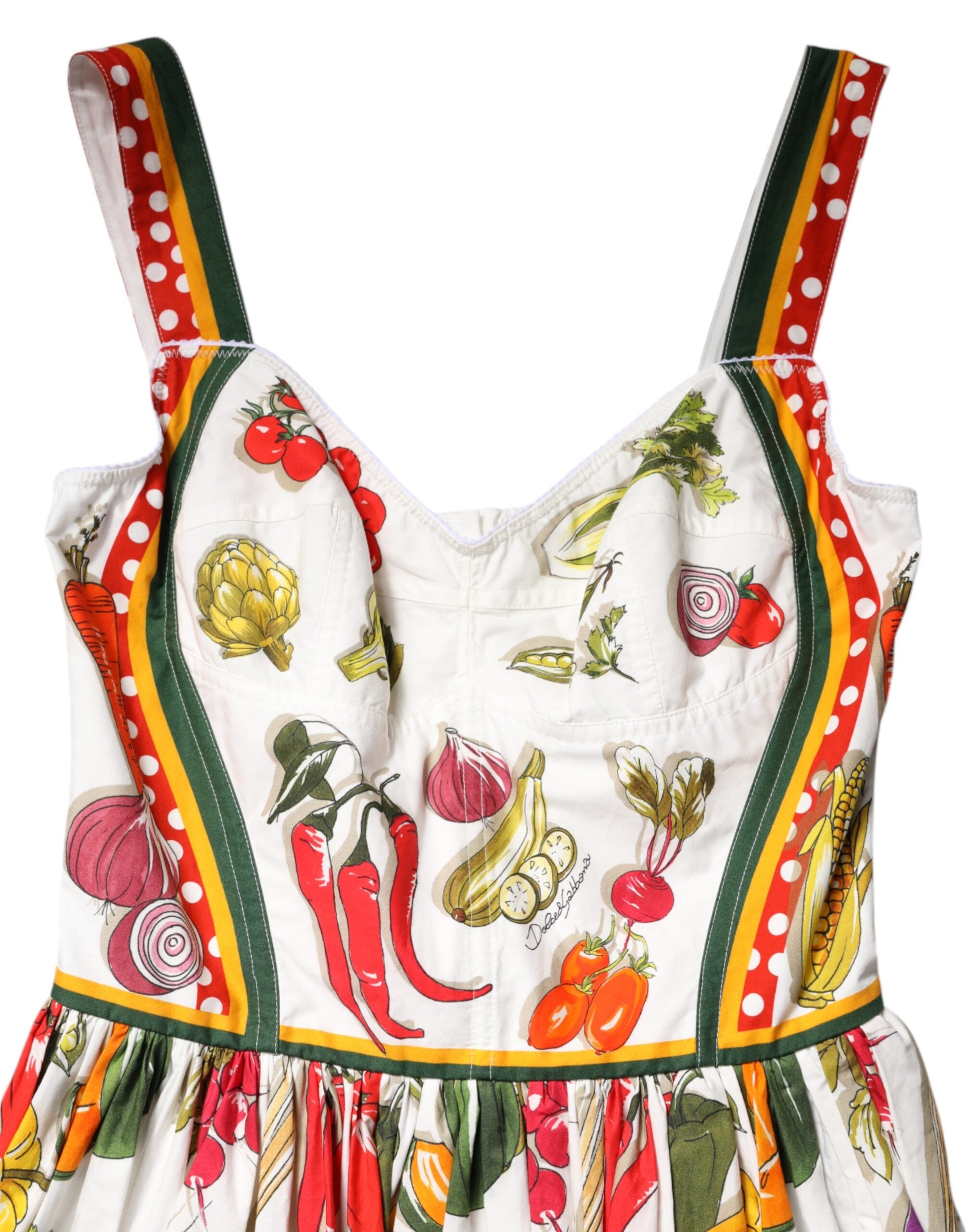 White Vegetables Sleeveless A-line Midi Dress