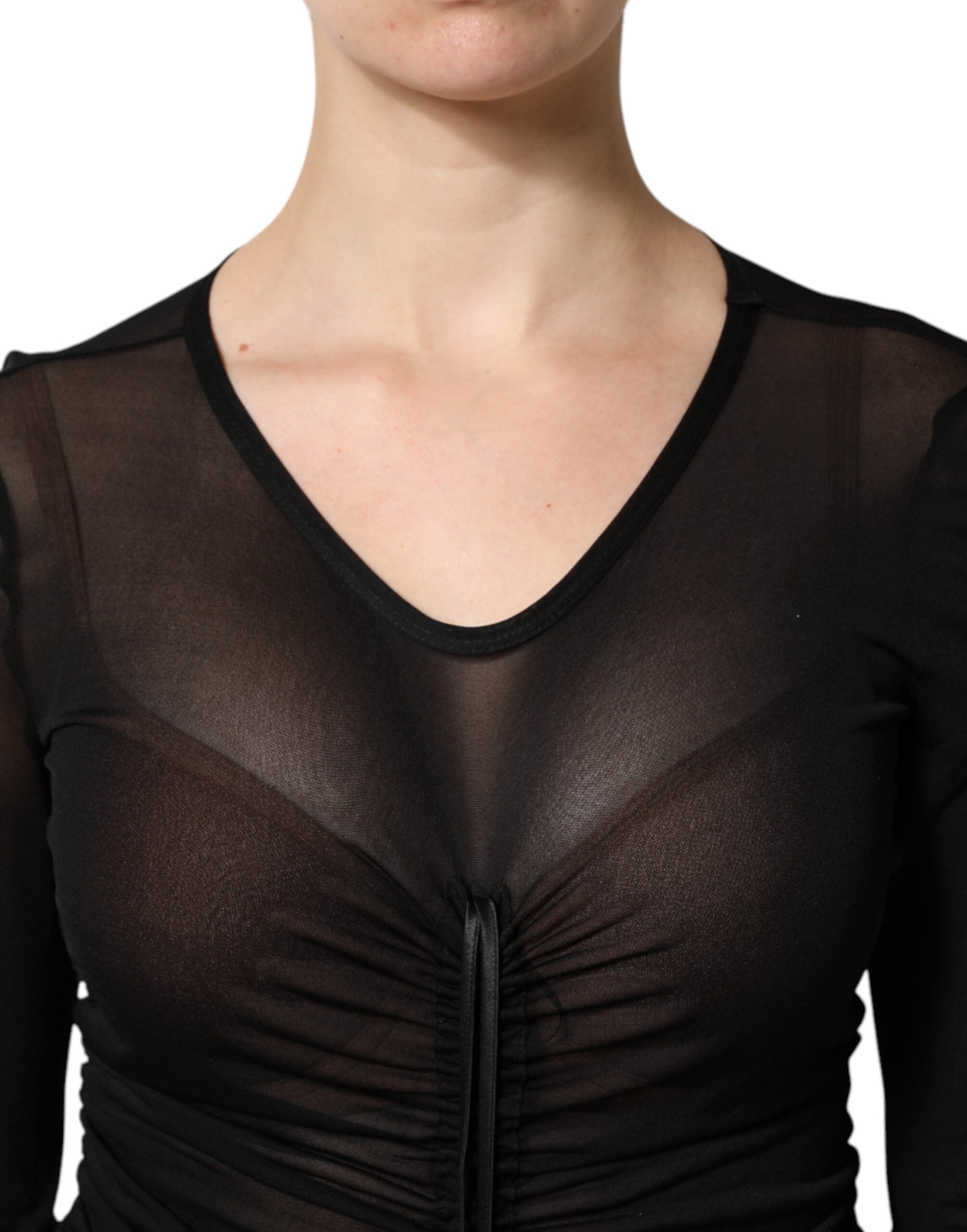 Black Mesh Trim Bodycon Long Sheath Dress