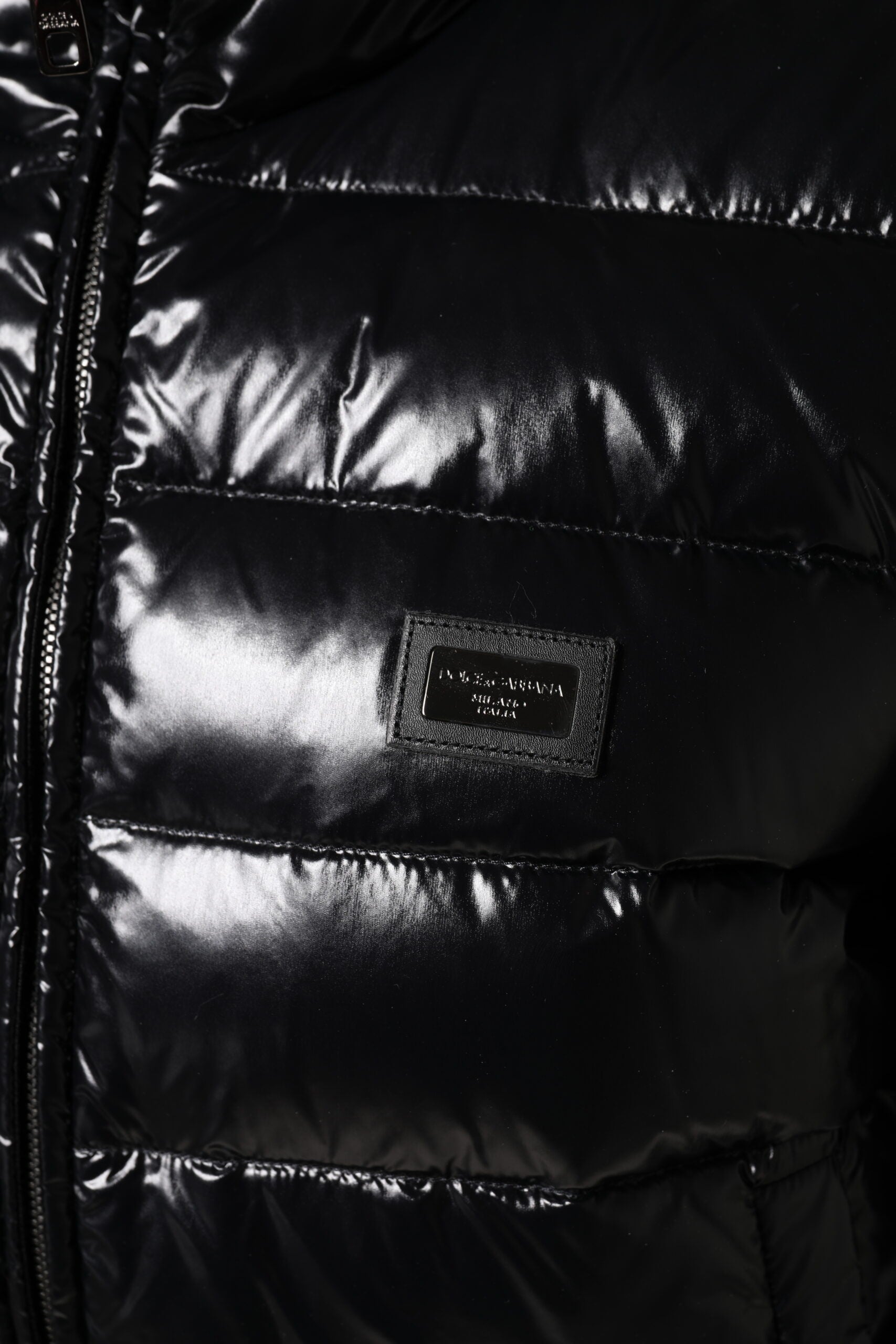 Black Logo Plaque Full Zip Puffer Jacket