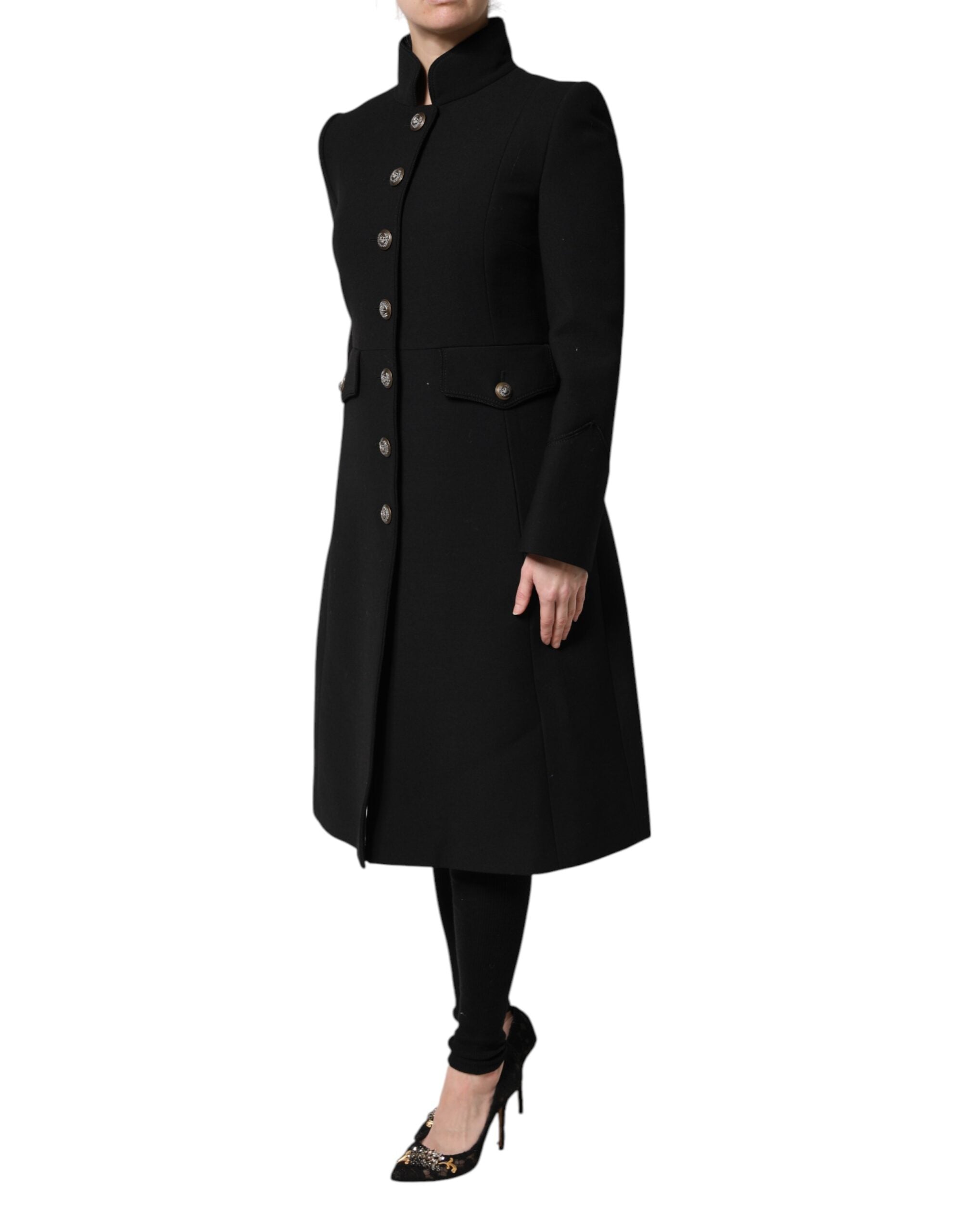 Black Wool Single Breasted Trench Coat Jacket