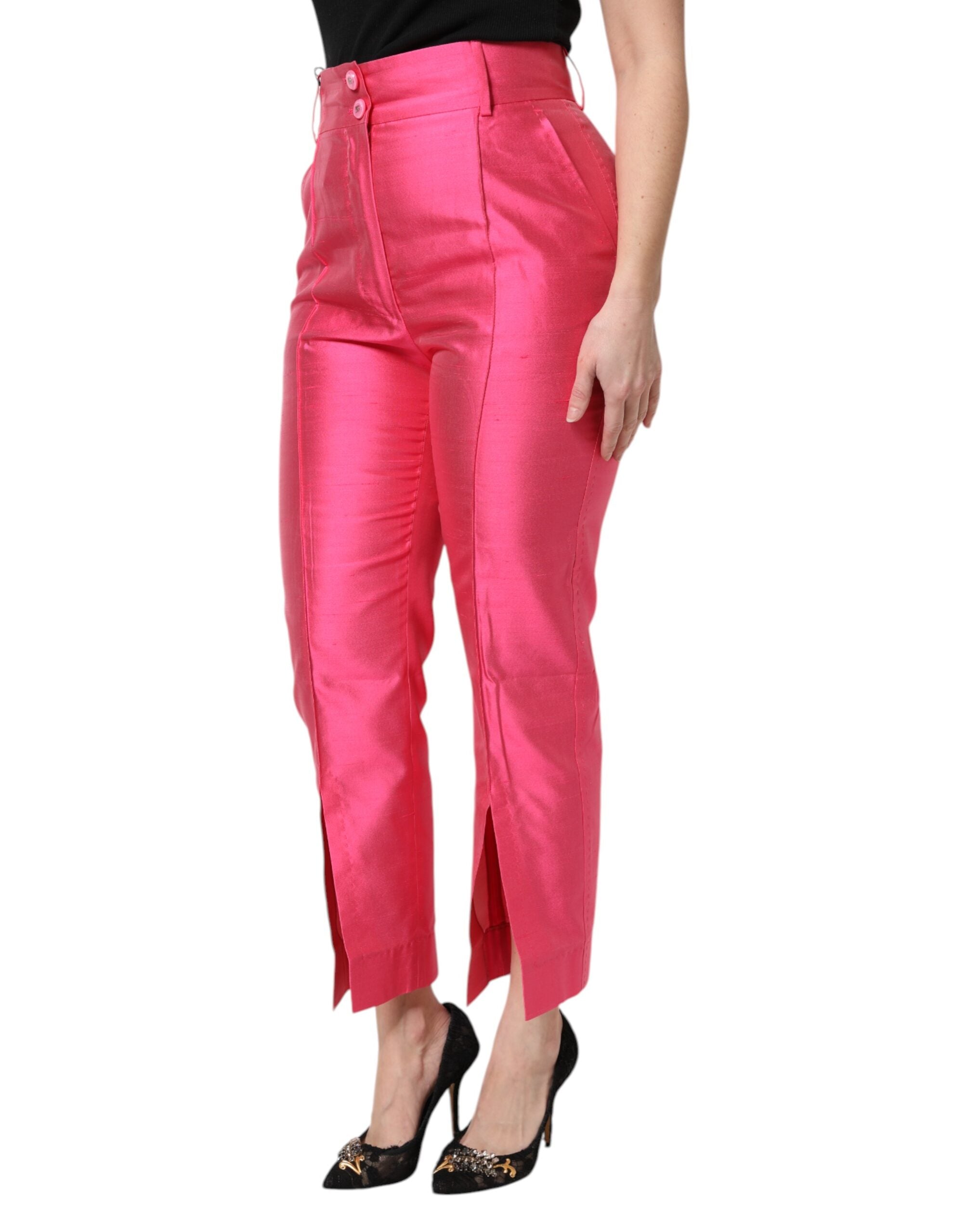 Pink Silk High Waist Tapered Pants
