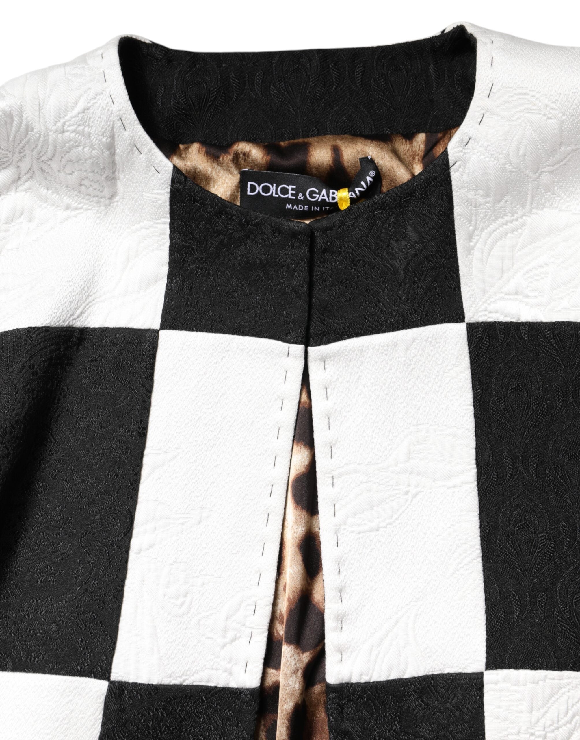 White Black Patchwork Jacquard Blazer Jacket