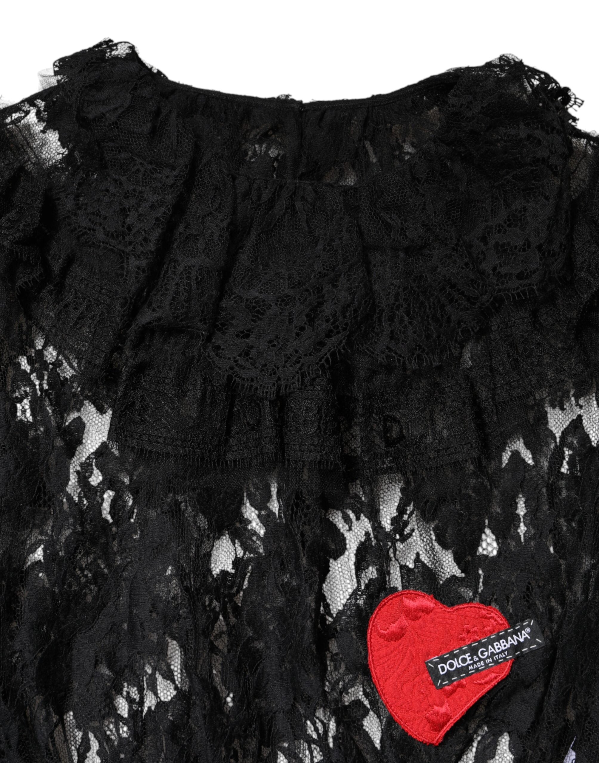 Black Cotton Floral Lace Women Blouse Top