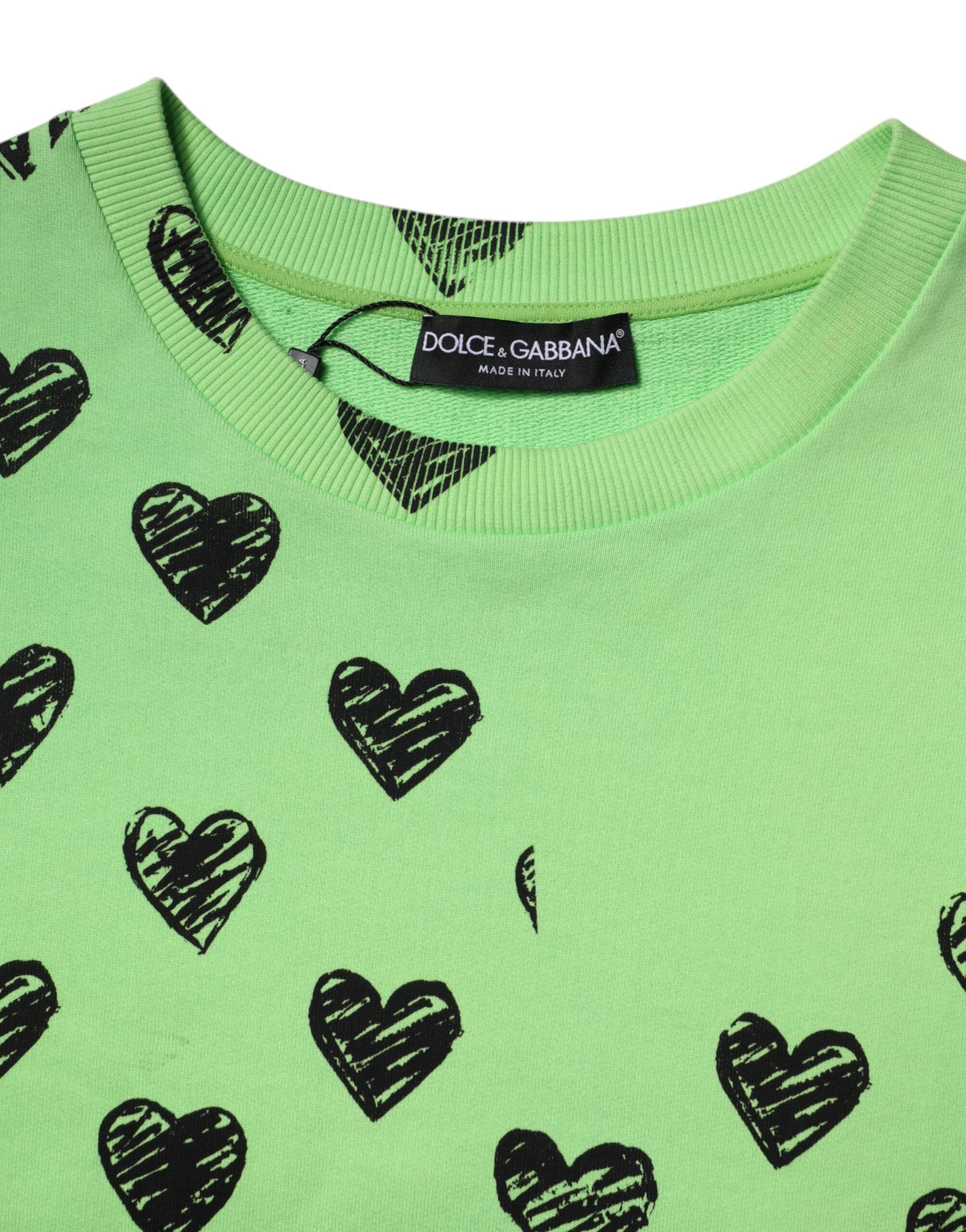 Green Heart Print Crew Neck Pullover Sweater