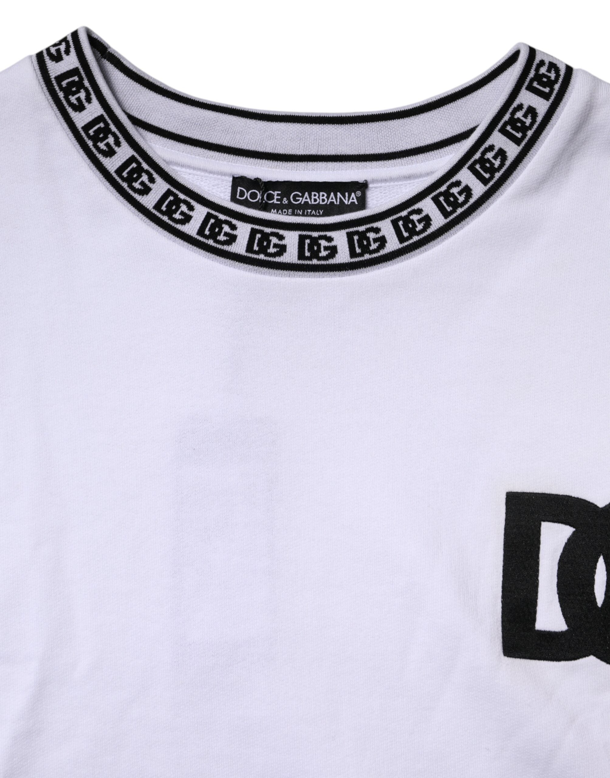 White Logo Cotton Crew Neck Pullover Sweater