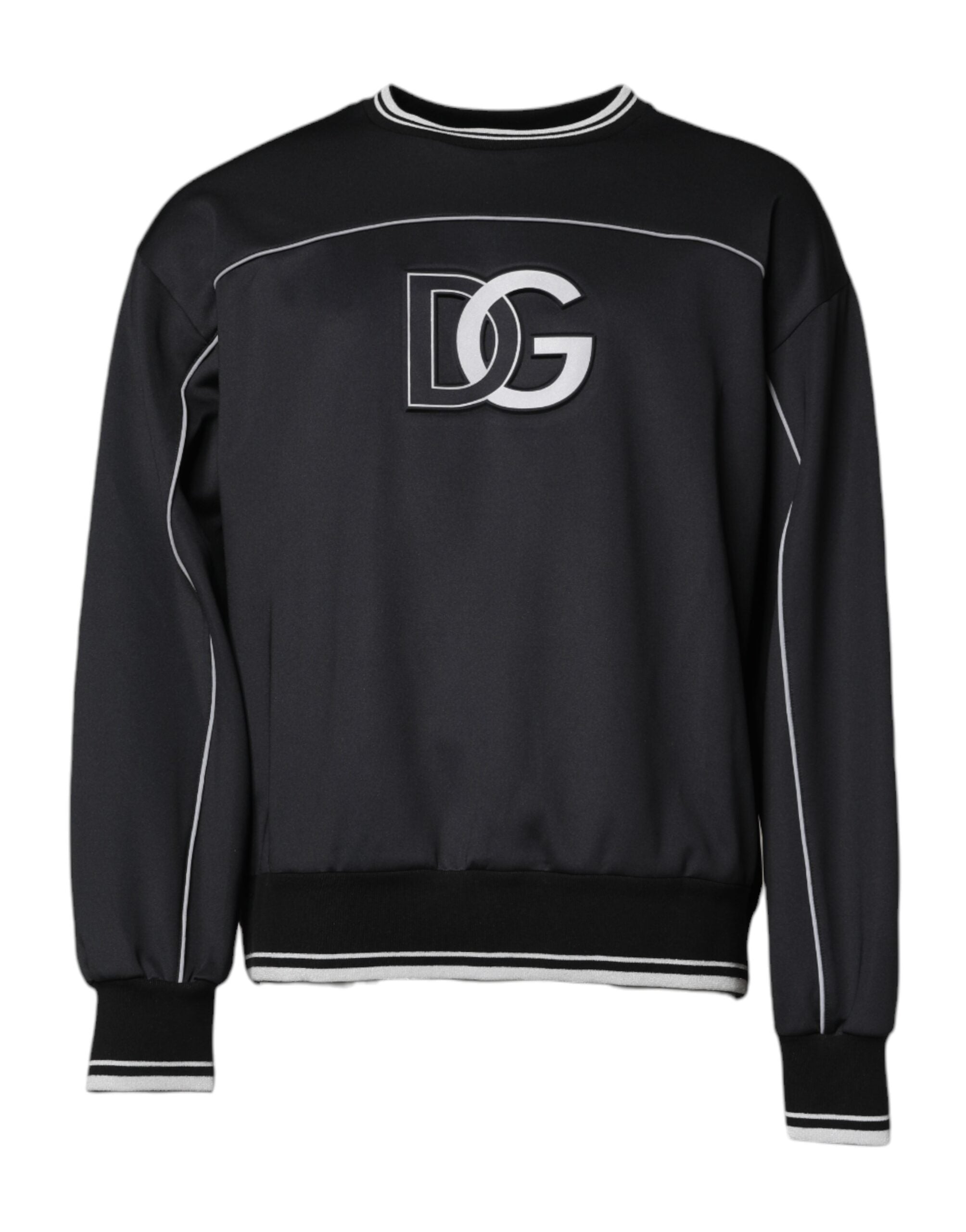 Black Logo Polyester Crew Neck Men Pullover Sweater