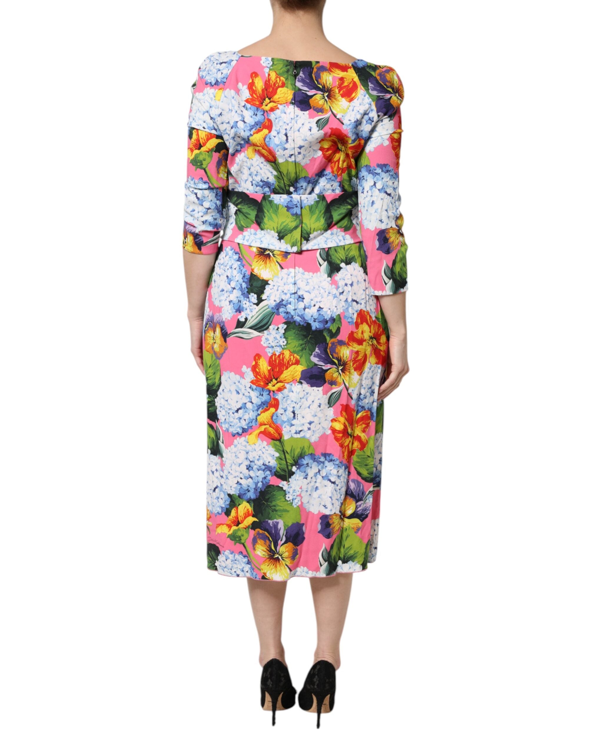 Multicolor Floral Pleated Sheath Midi Dress