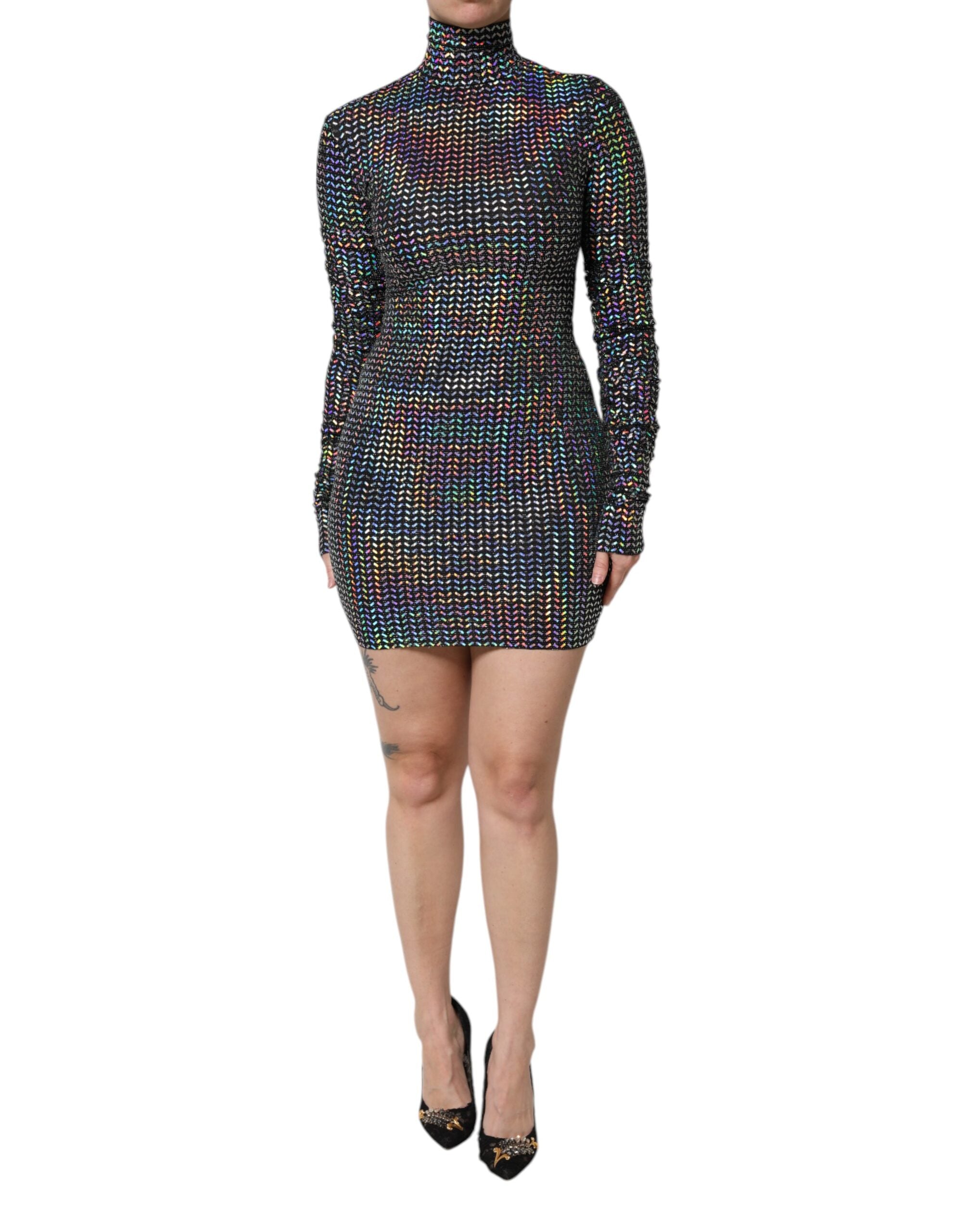 Black Embellished Nylon Bodycon Mini Dress