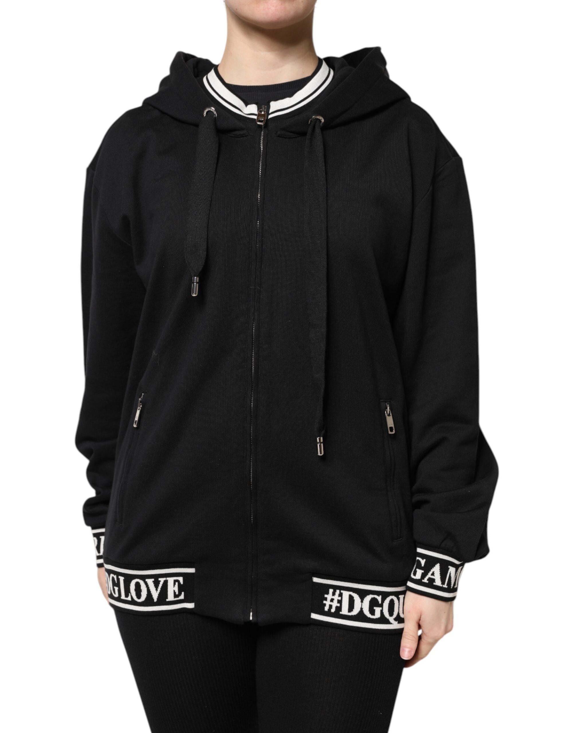Black Cotton Hooded Full Zip Sweatshirt Sweater