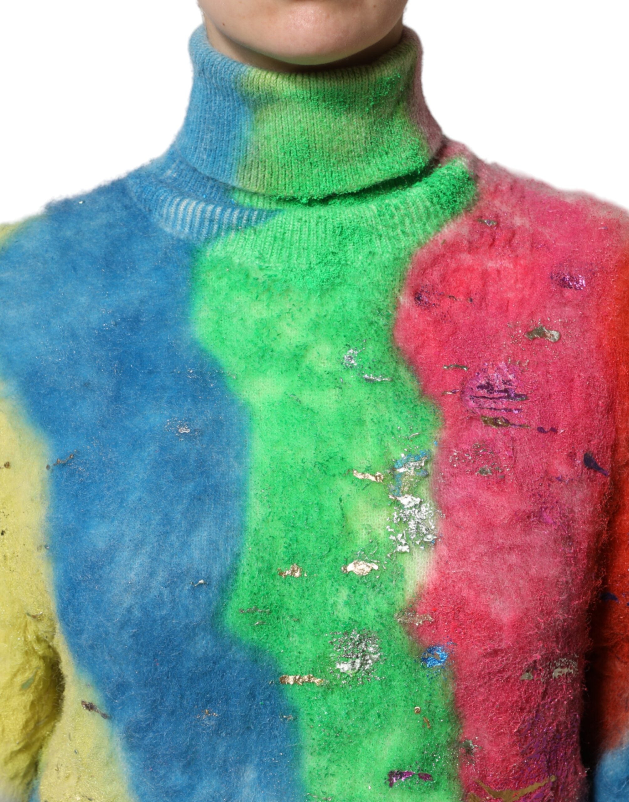 Multicolor Mohair Turtleneck Pullover Sweater