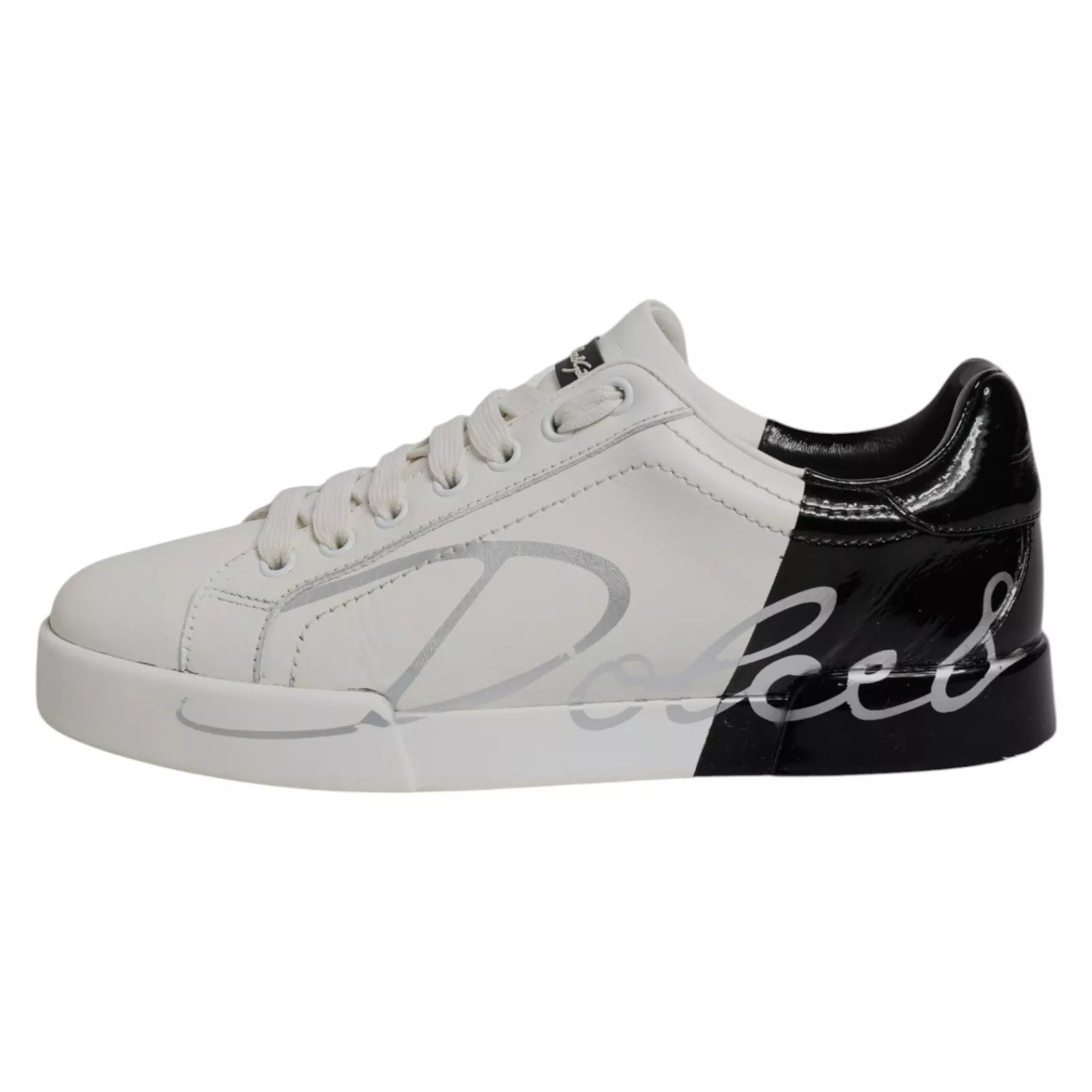 White Black Logo Portofino Men Sneaker Shoe