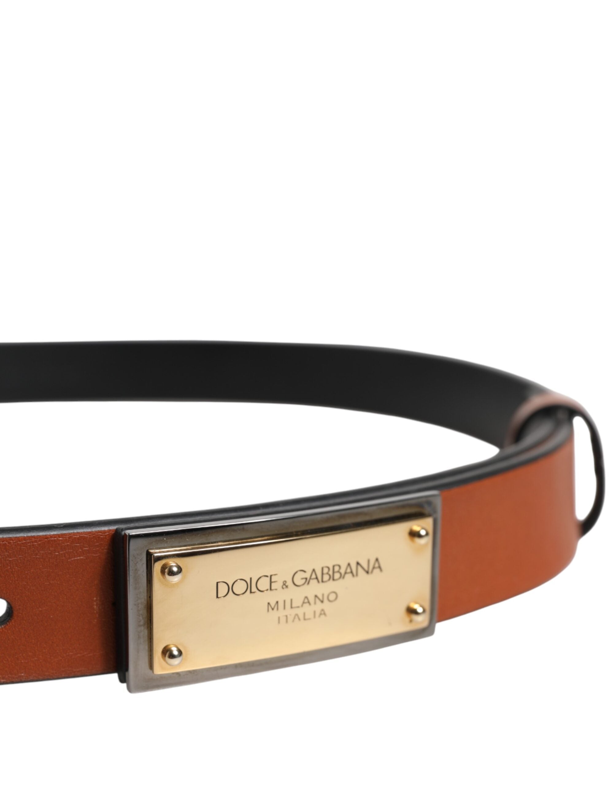 Brown Leather Gold Rectangle Buckle Belt