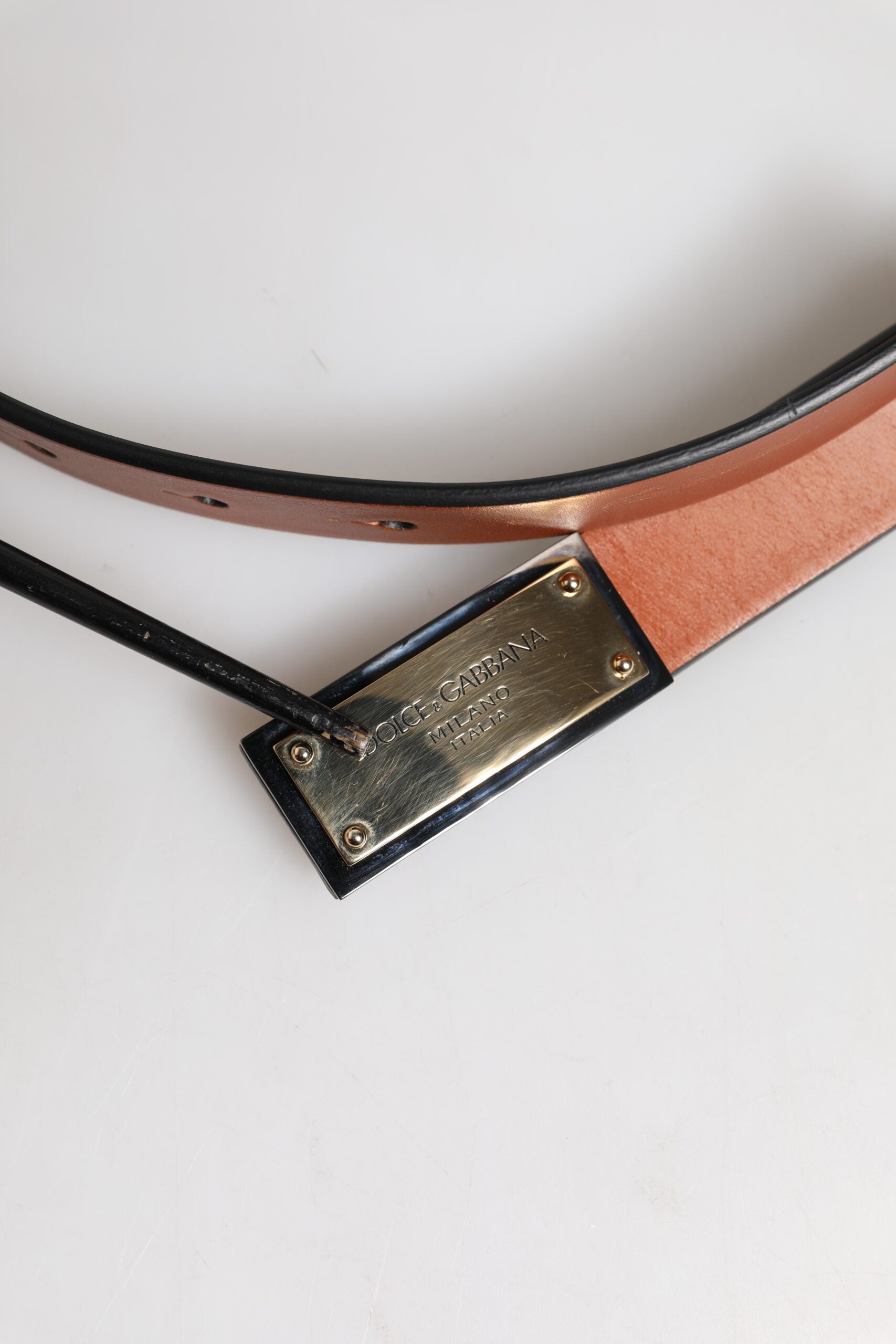 Brown Leather Gold Rectangle Buckle Belt