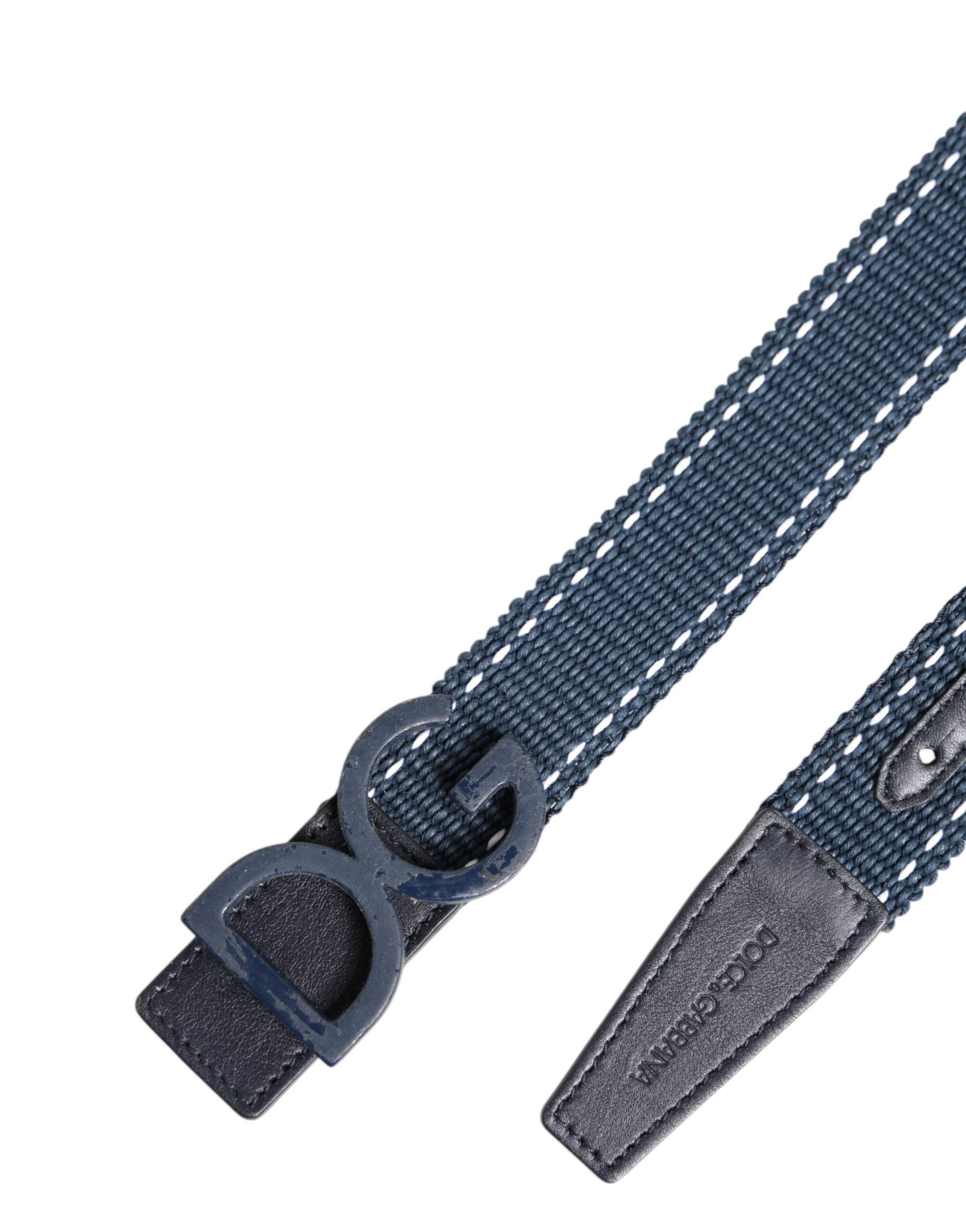 Blue Cotton Leather DG Logo Metal Buckle Belt