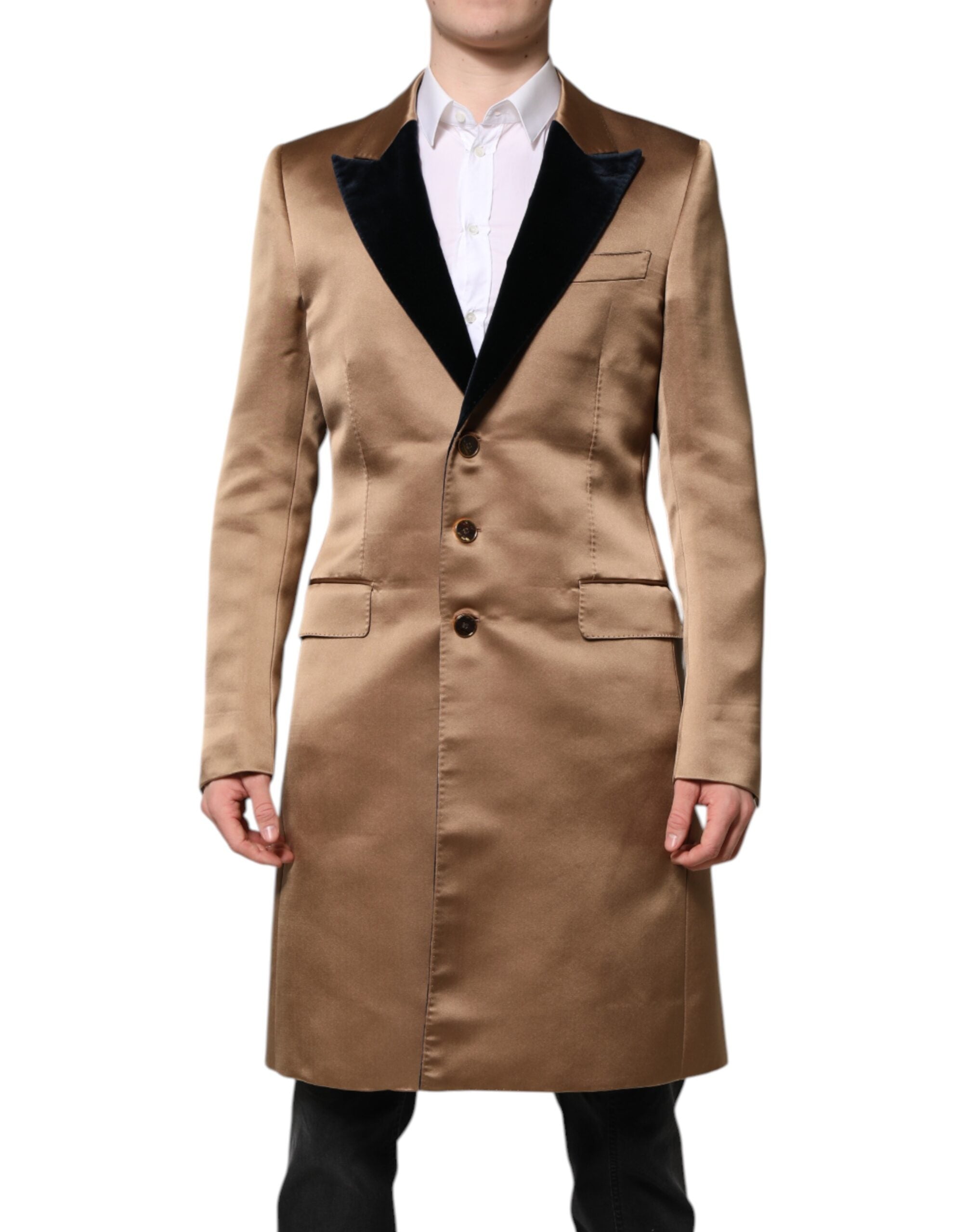 Brown Silk Single Breasted Trench Coat Jacket