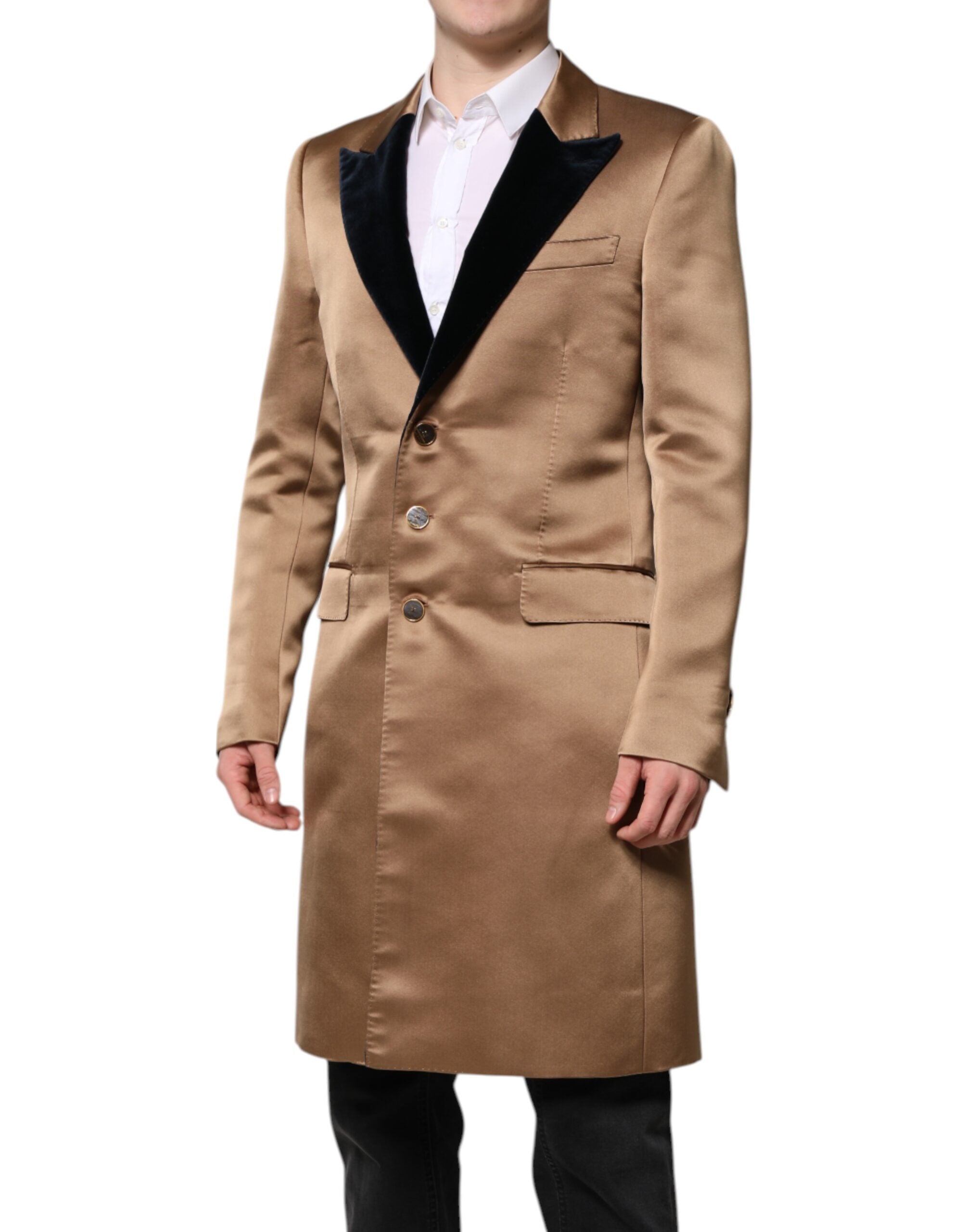 Brown Silk Single Breasted Trench Coat Jacket