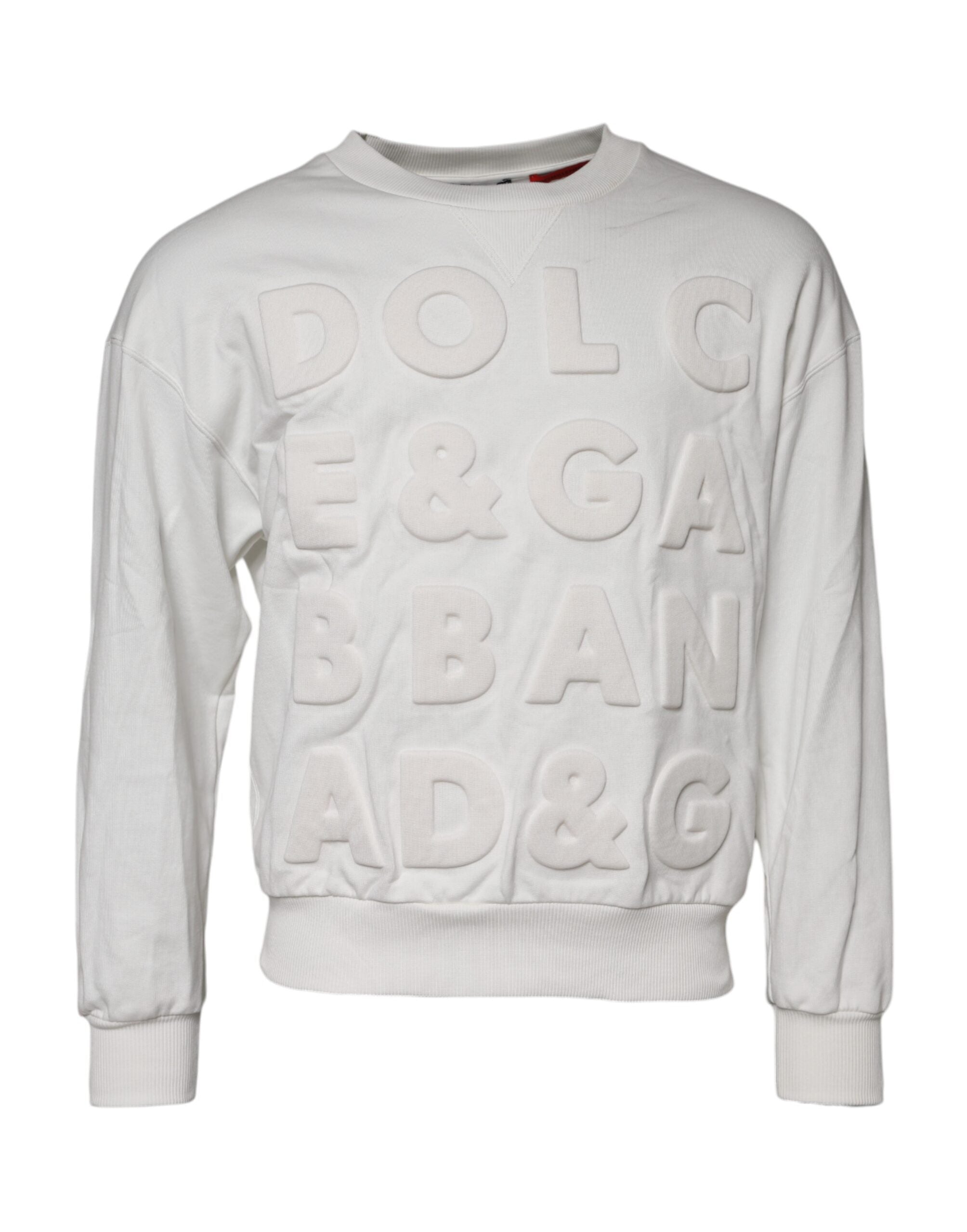 White Embossed Logo Cotton Crew Neck Sweater