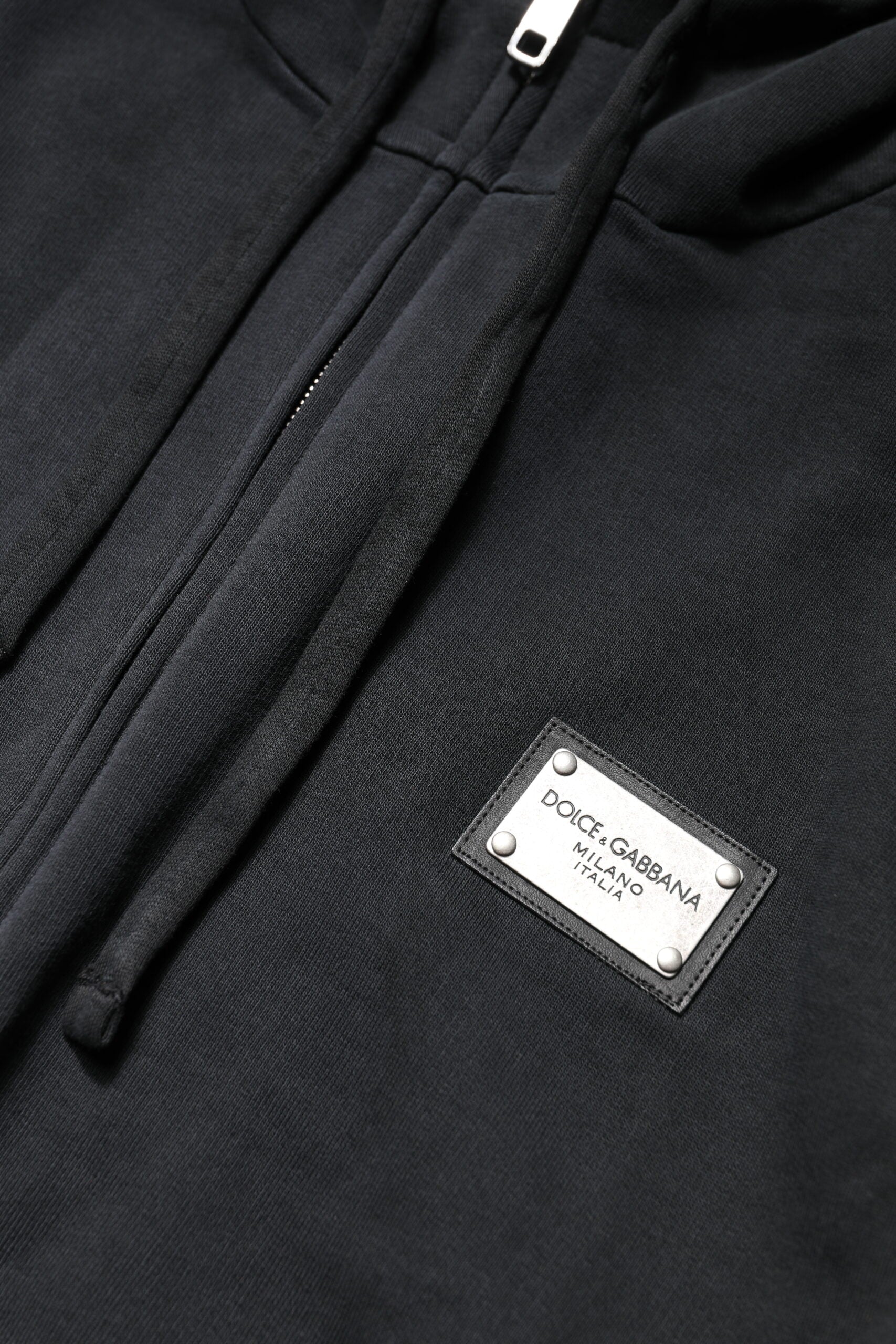 Black Logo Full Zip Hooded Men Sweatshirt Sweater