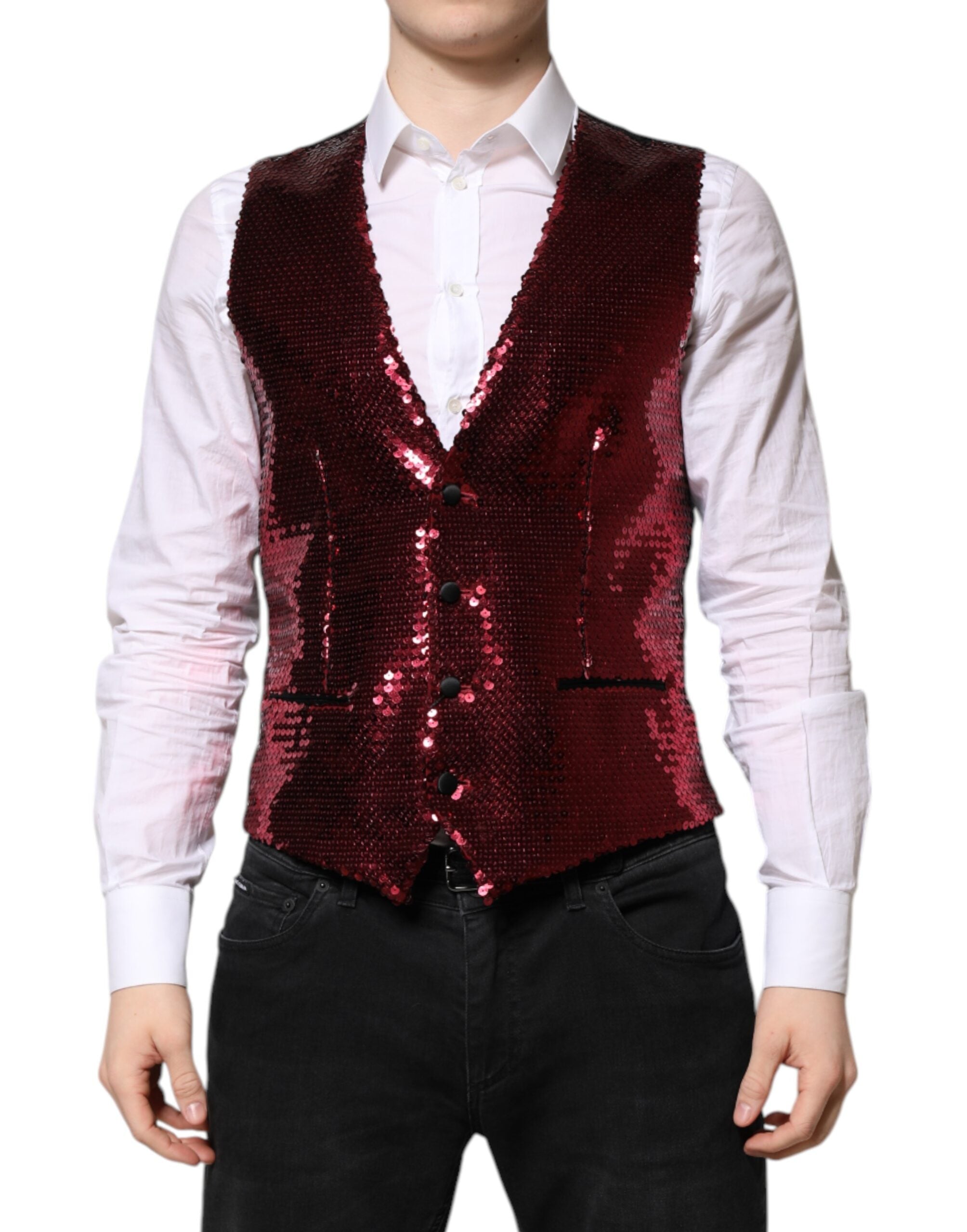 Red Sequined Dress Formal Men Waistcoat Vest