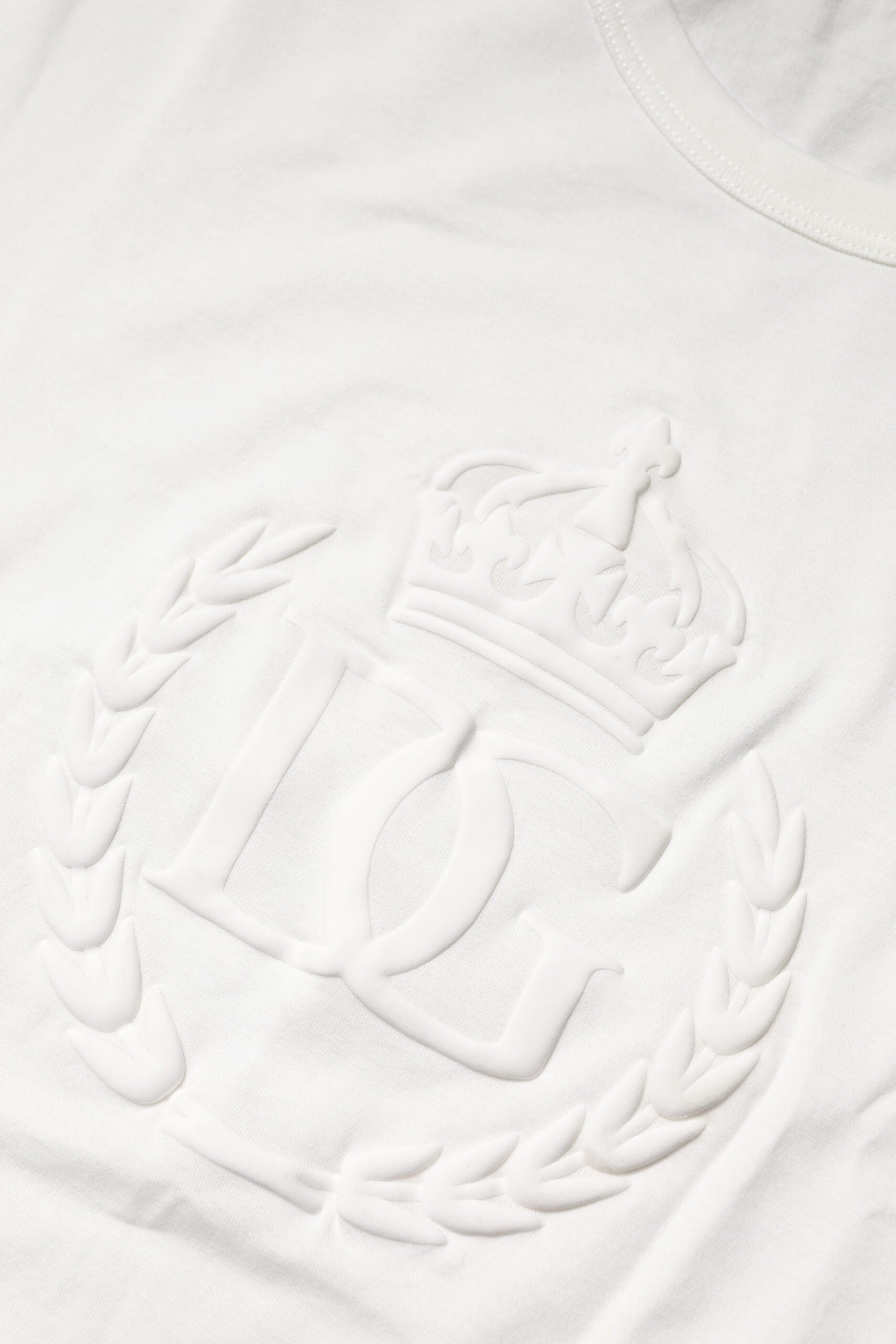White Cotton DG Crown Embossed T-shirt