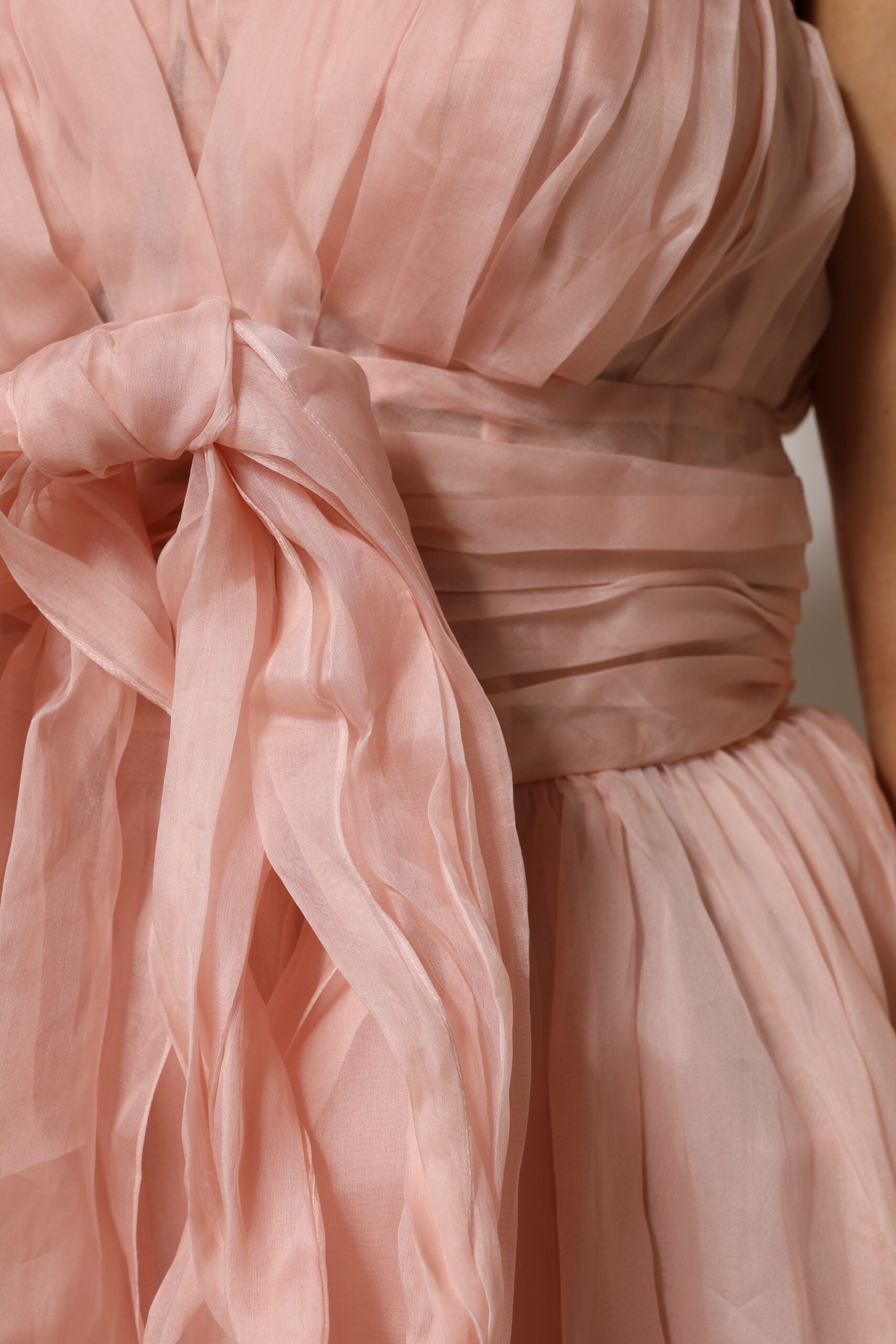 Pink Silk Chiffon A-line Pleated Midi Dress