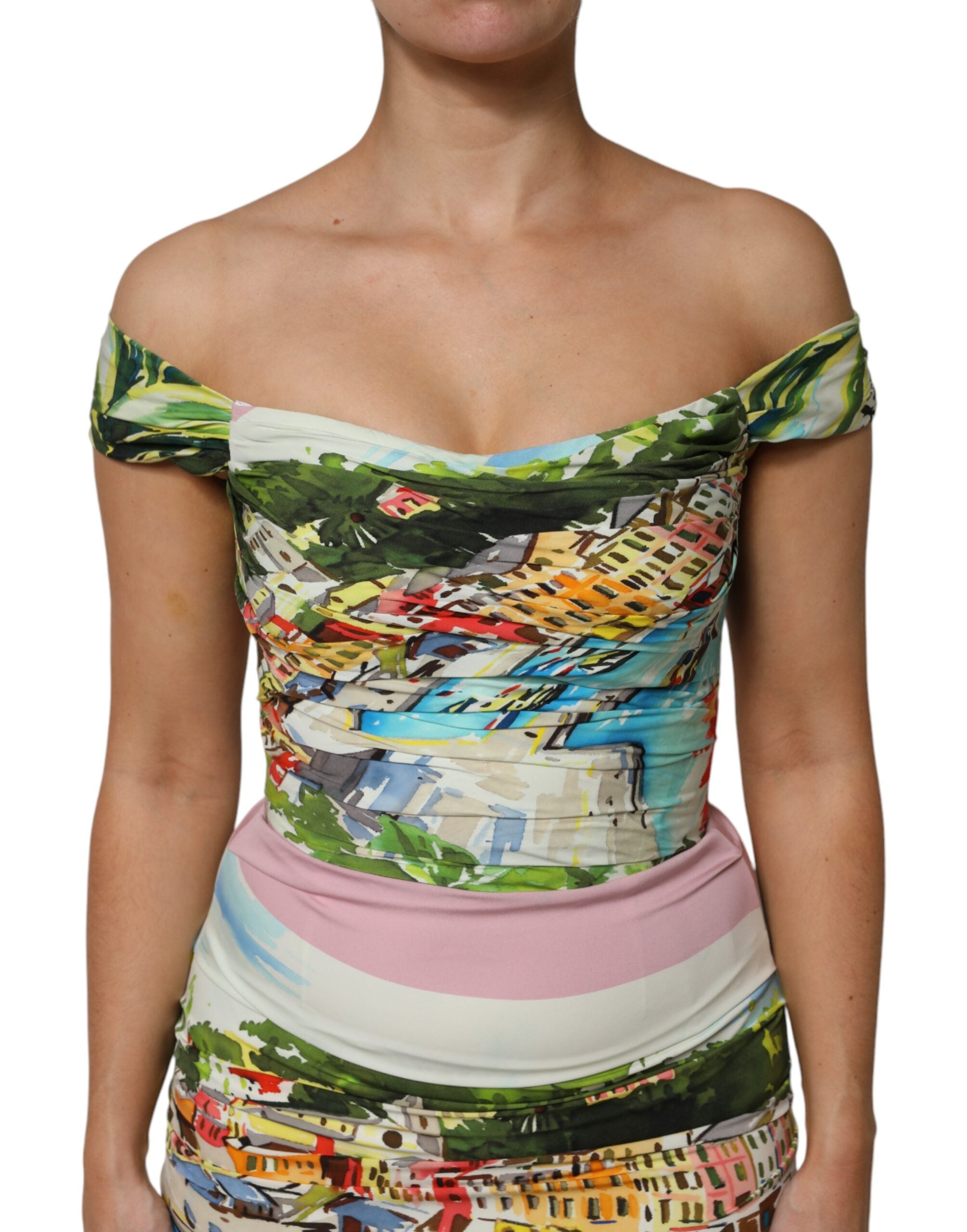 Multicolor Off Shoulder Long Sheath Dress