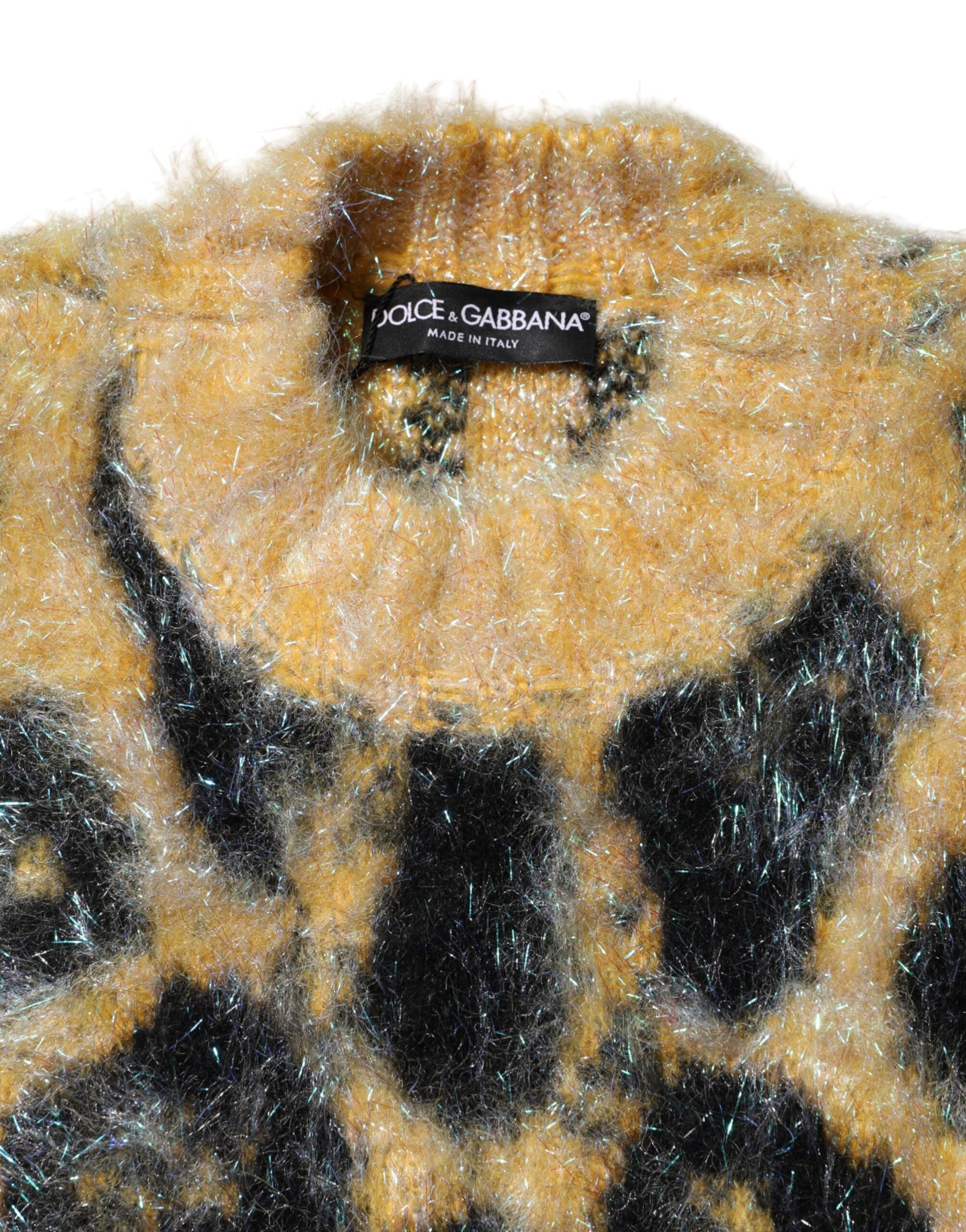 Multicolor Leopard Mohair Crew Neck Sweater