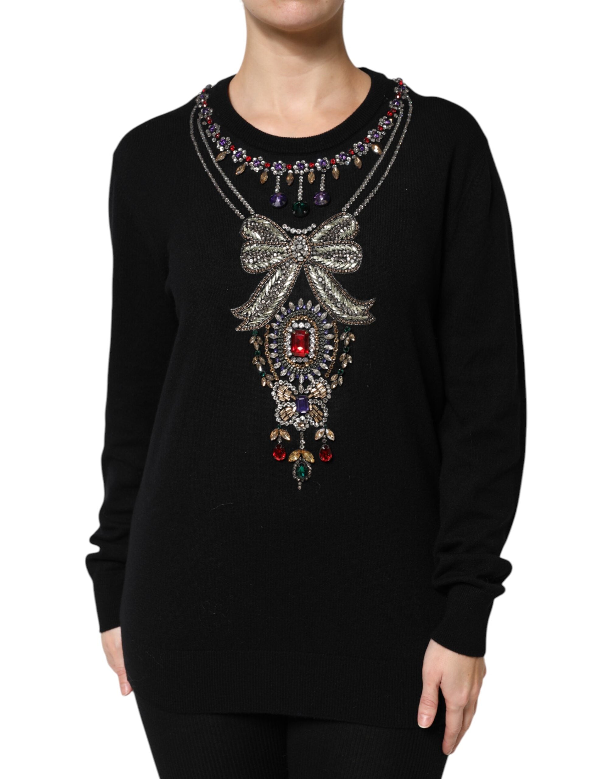 Black Cashmere Crystal Embellished Sweater