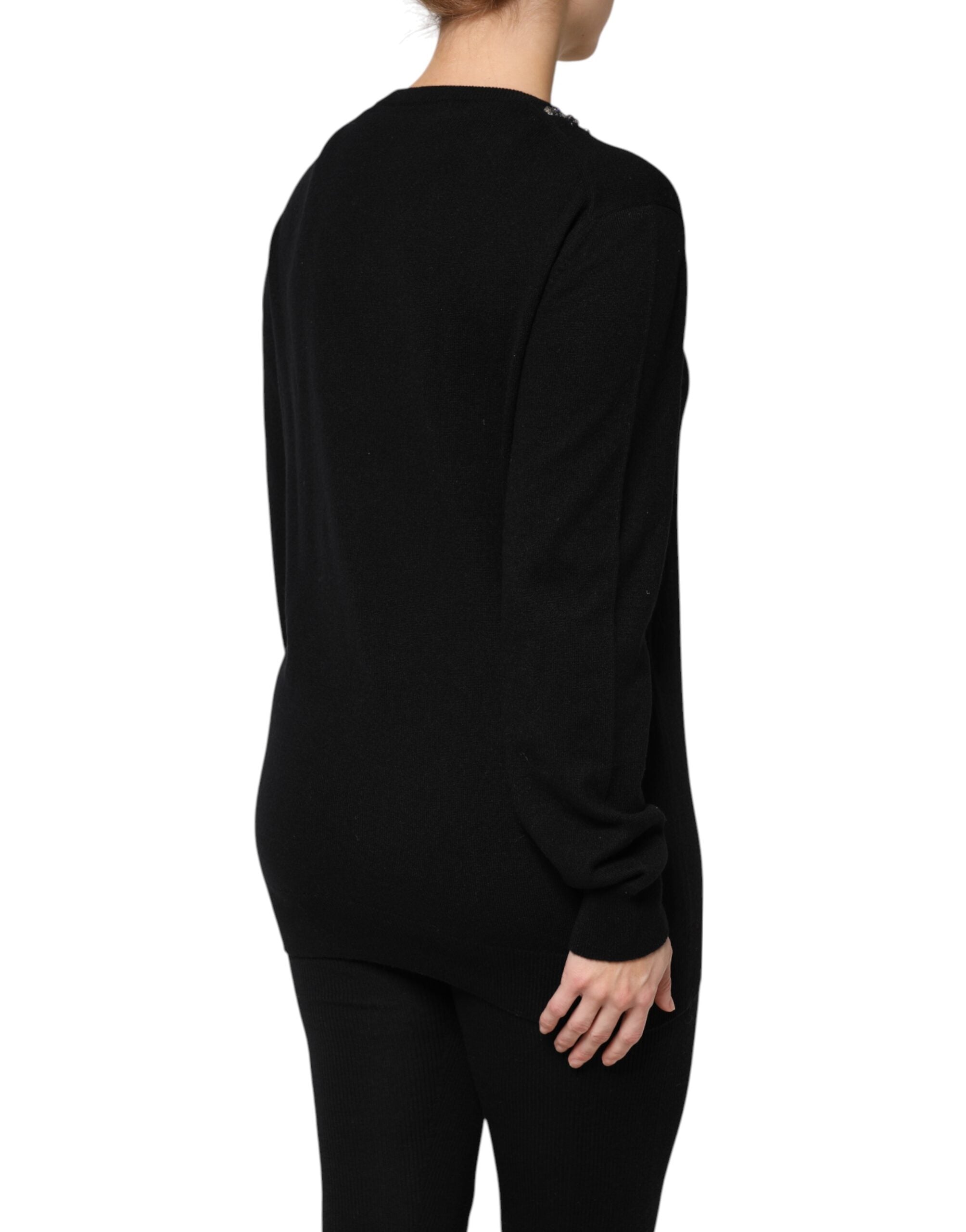 Black Cashmere Crystal Embellished Sweater