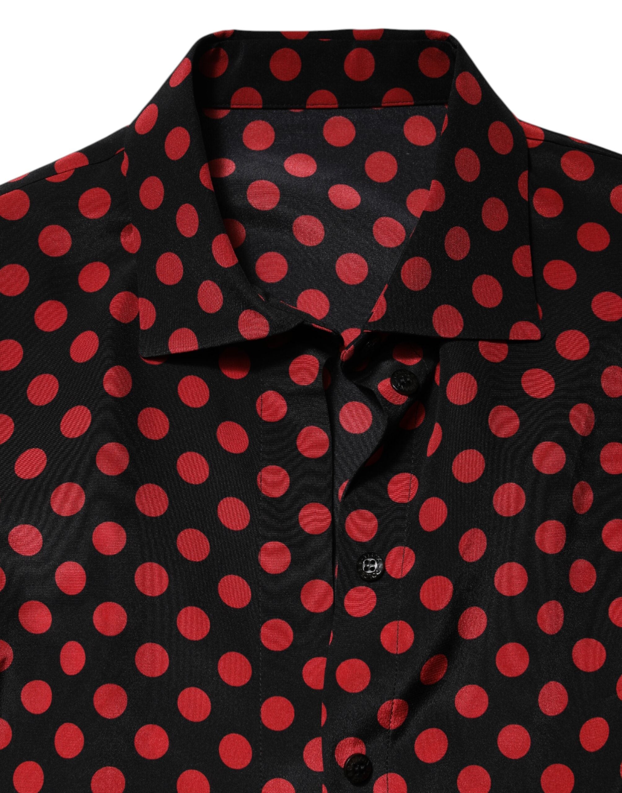 Black Red Polka Dot Silk Long Sleeves Top