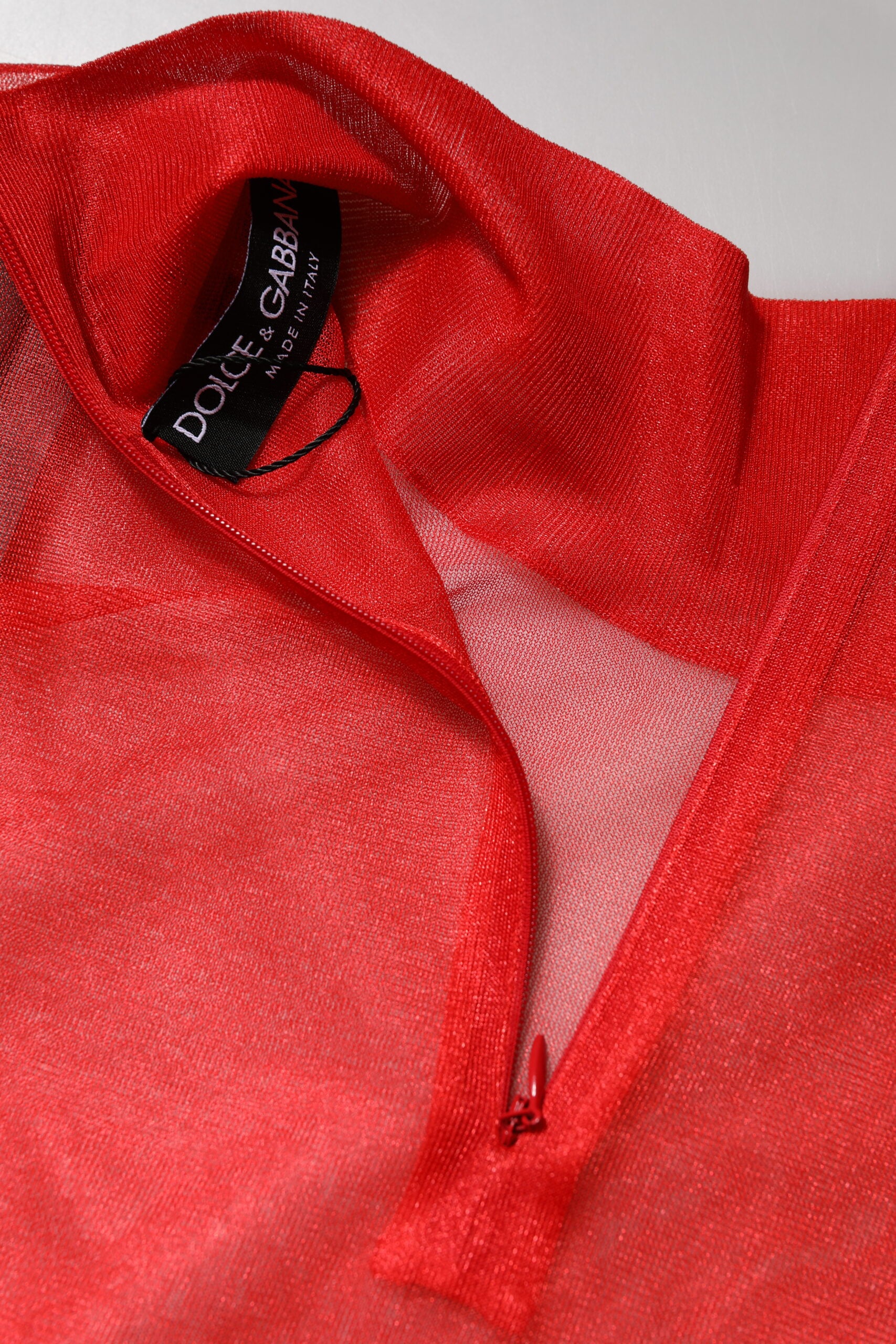 Red Tulle Turtleneck Long Sleeve Blouse Top