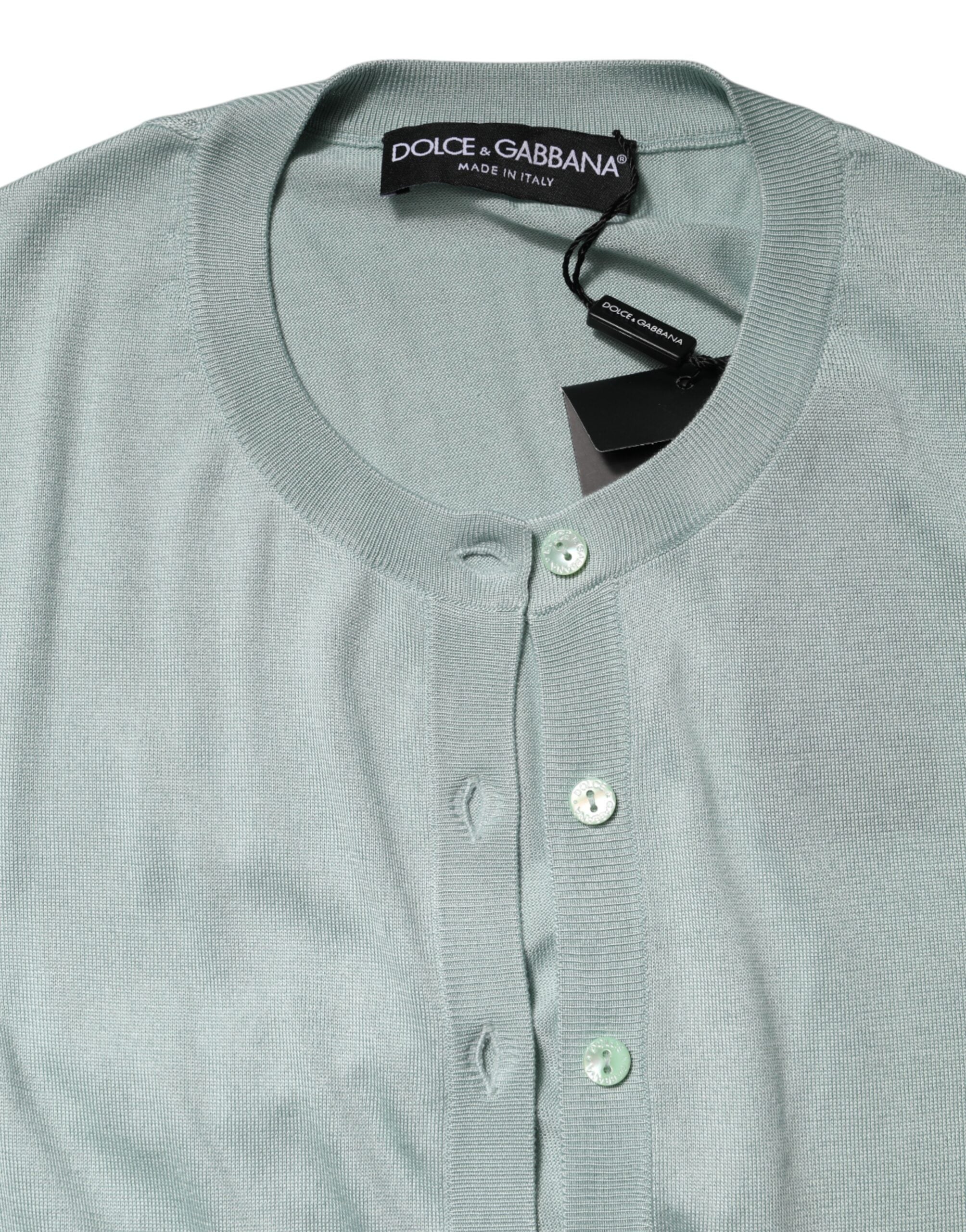 Light Green Silk Button Down Cardigan Sweater