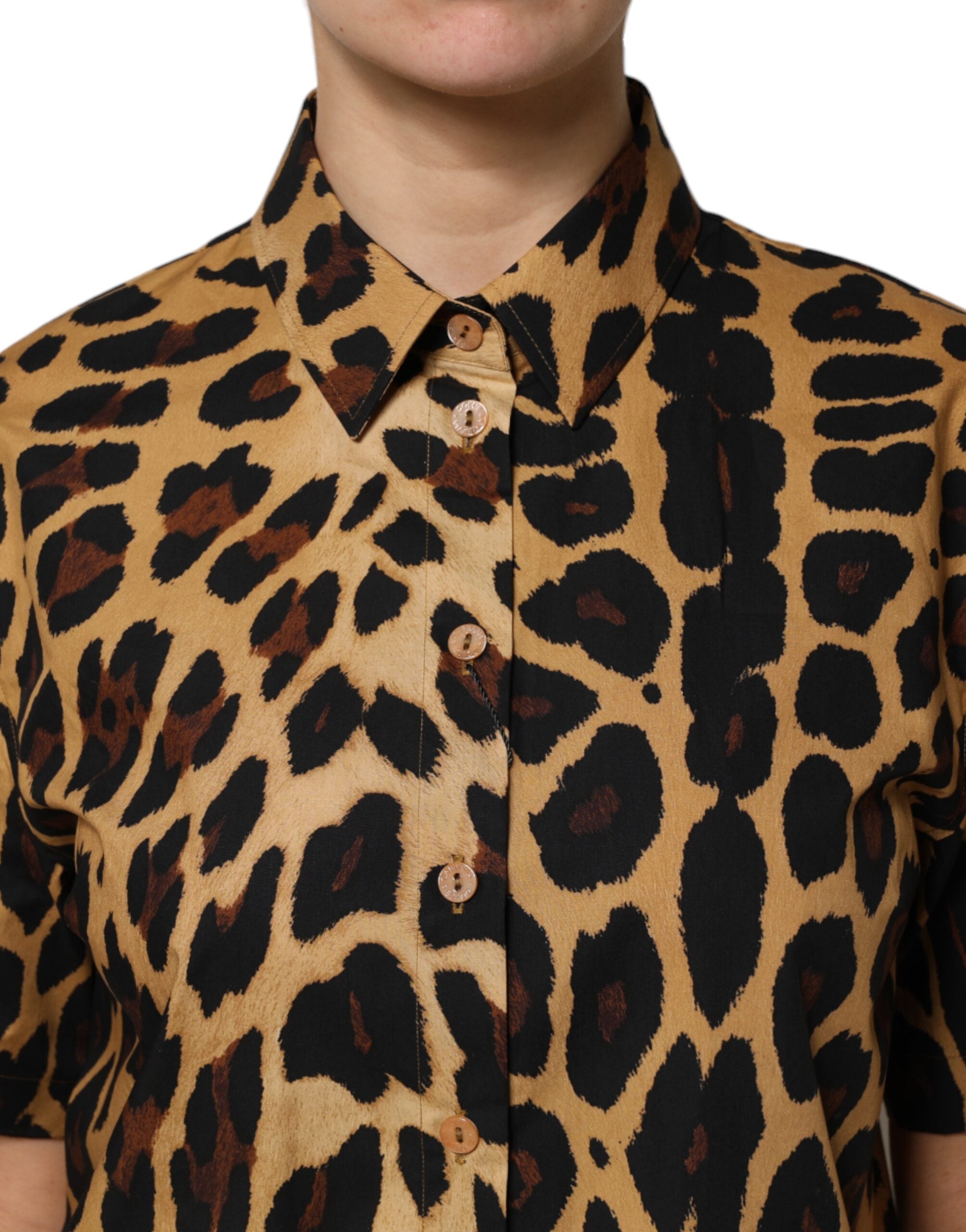 Brown Leopard Short Sleeve Collared Polo Top