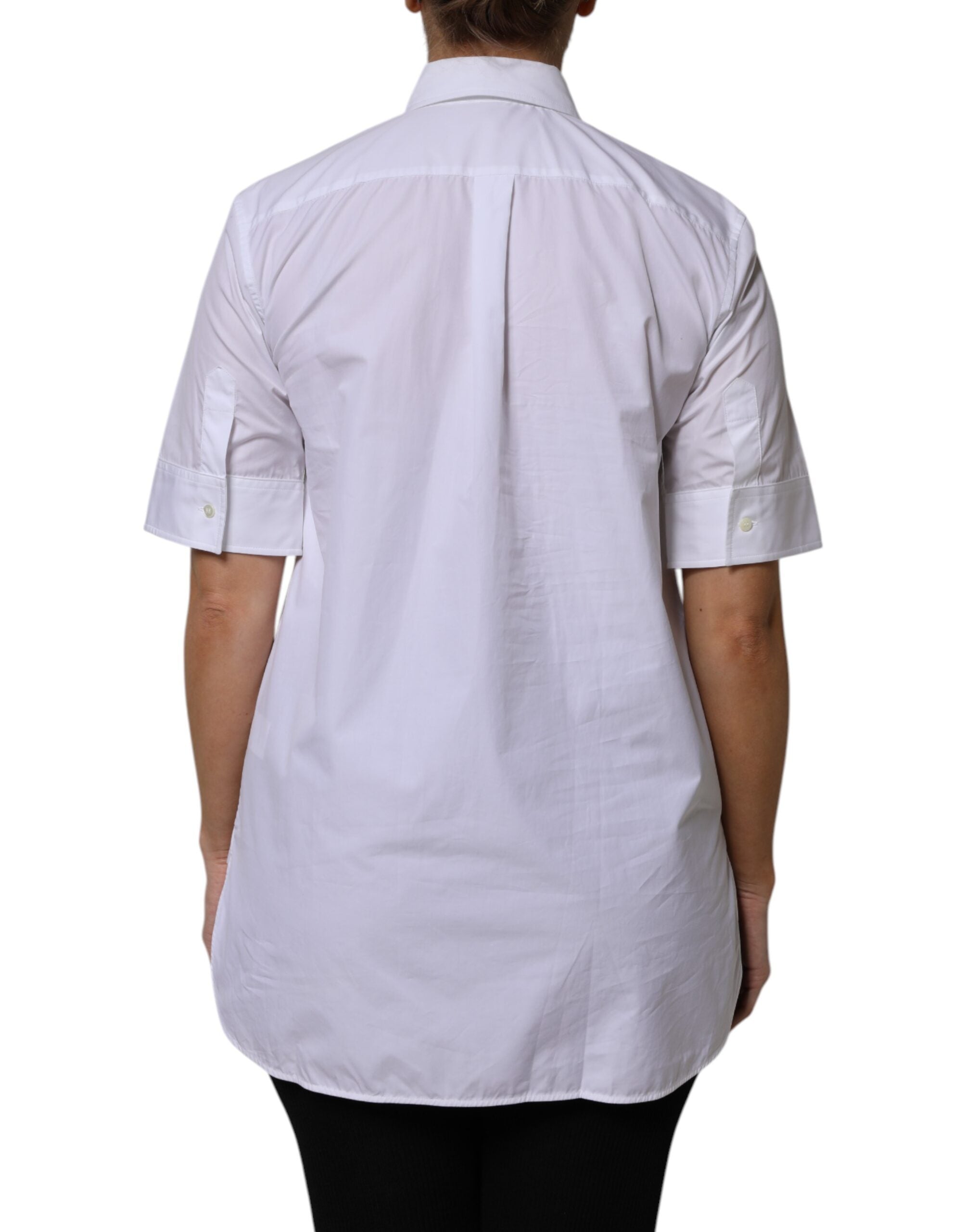 White Cotton Short Sleeves Collared Polo Top