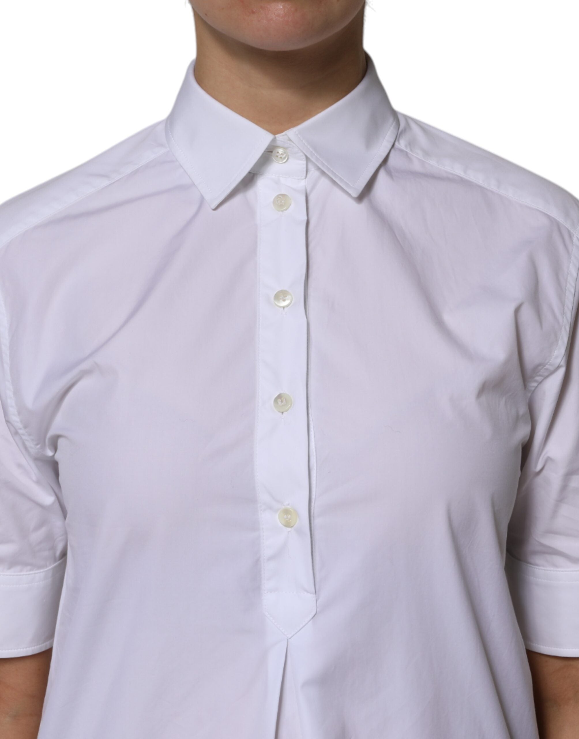 White Cotton Short Sleeves Collared Polo Top