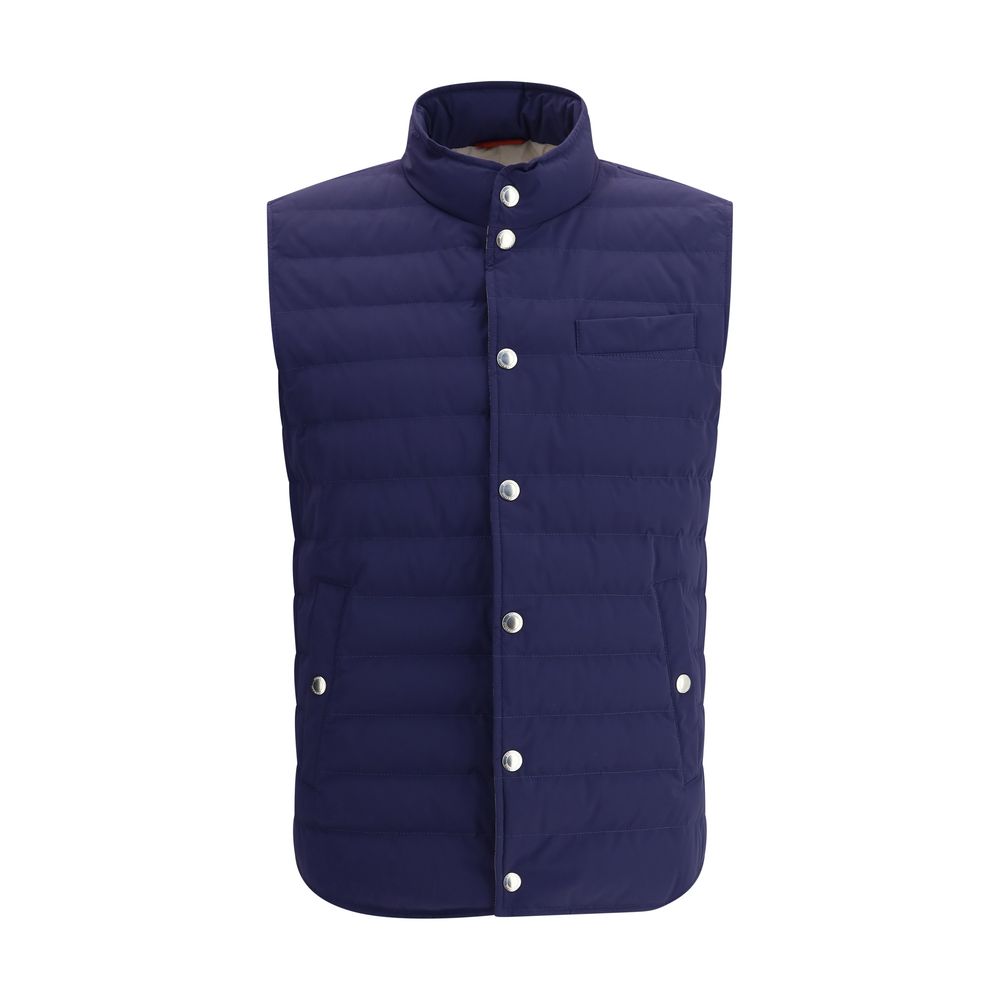 Blue Polyester Sleveless Jacket