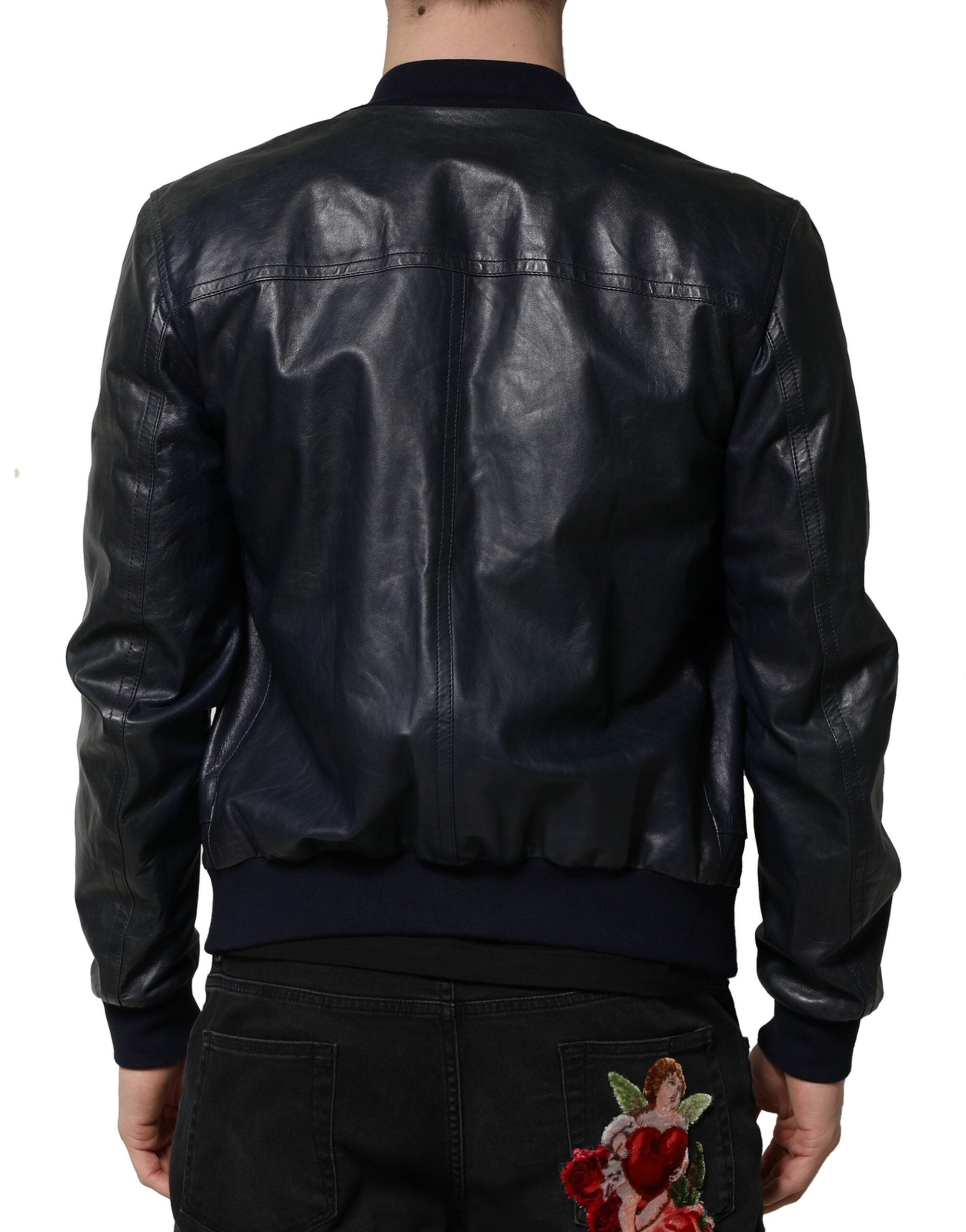 Black Lambskin Leather Biker Full Zip Jacket