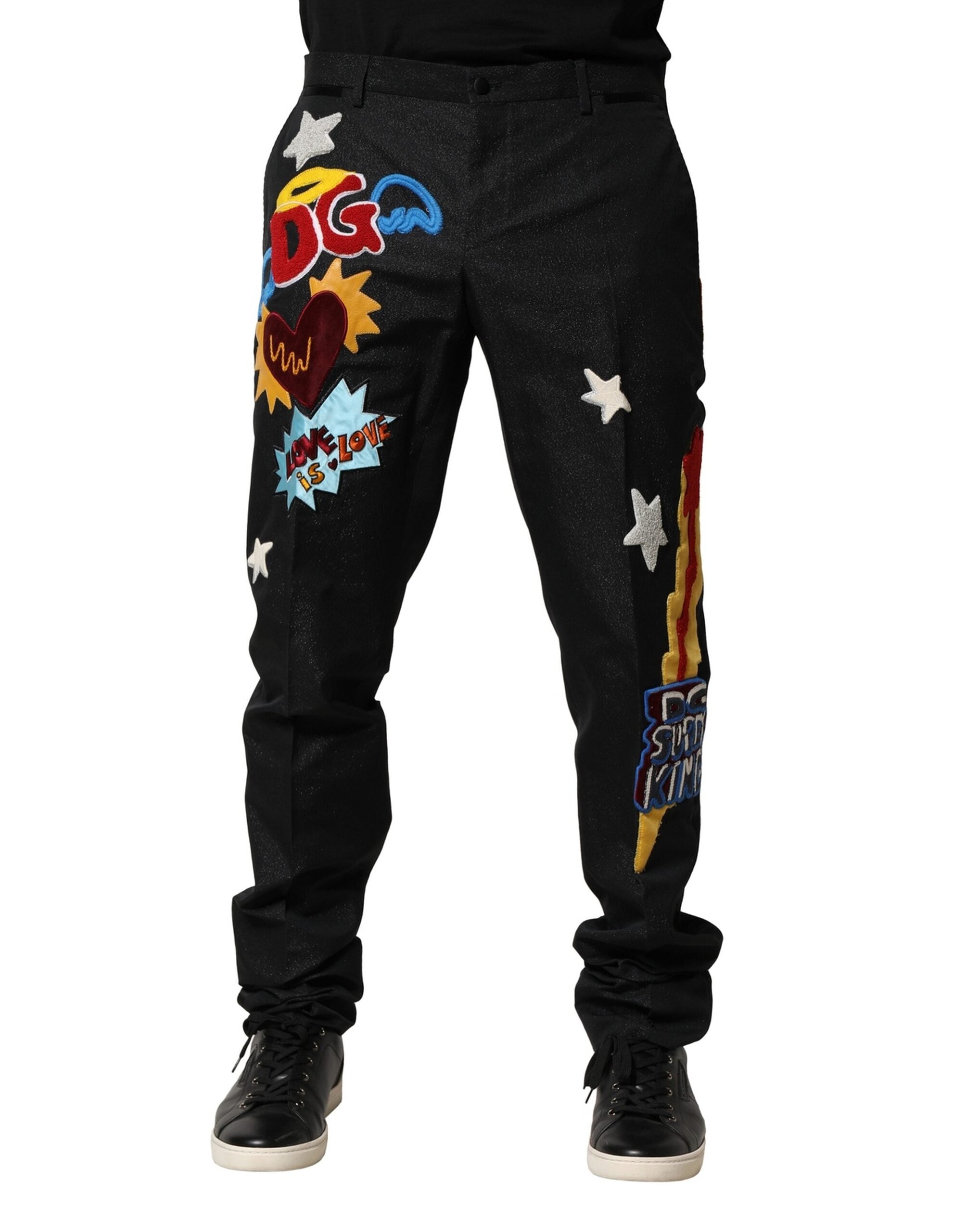 Black Graphic Embroidery Men Pants