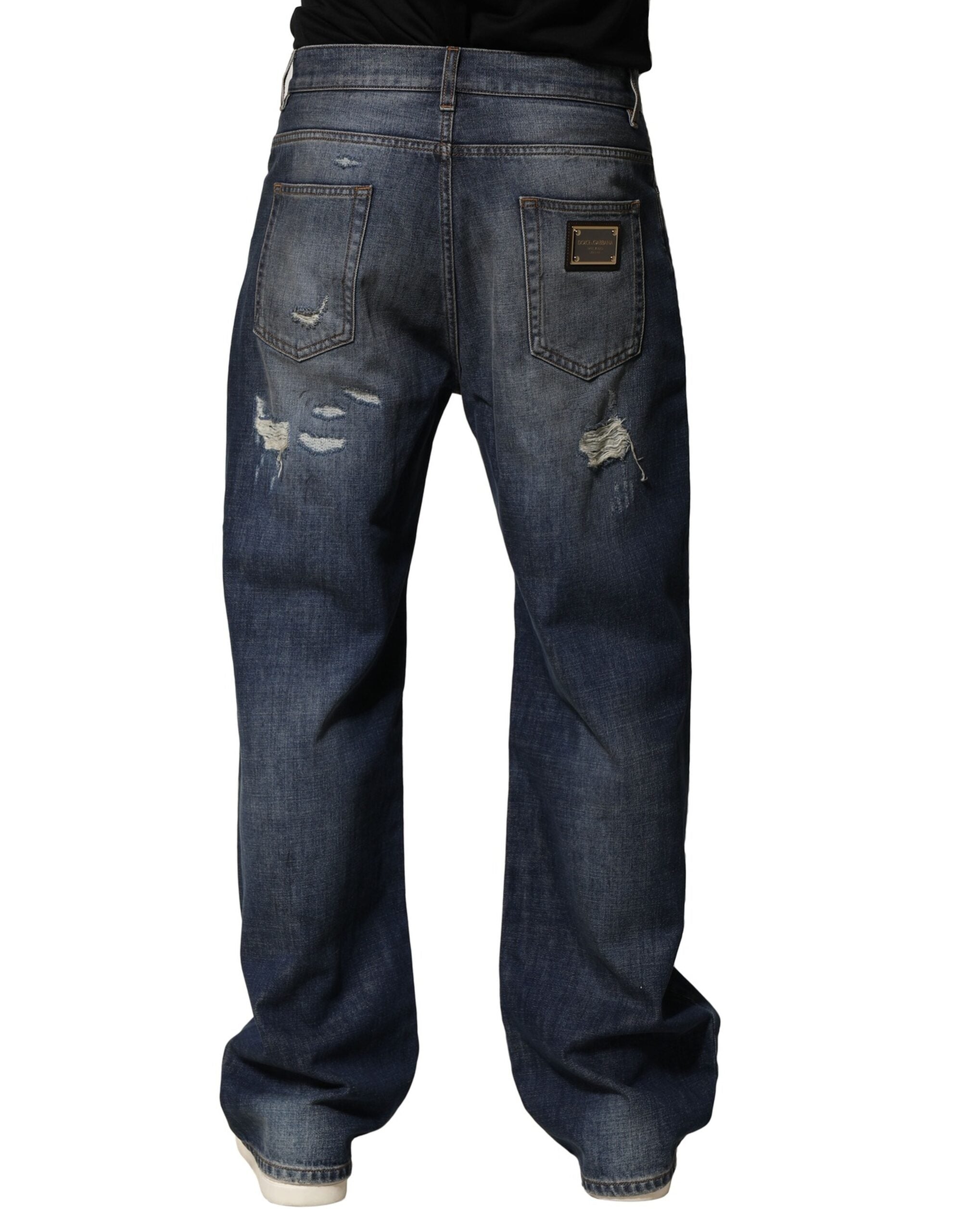 Blue Washed Tattered Cotton Men Jeans