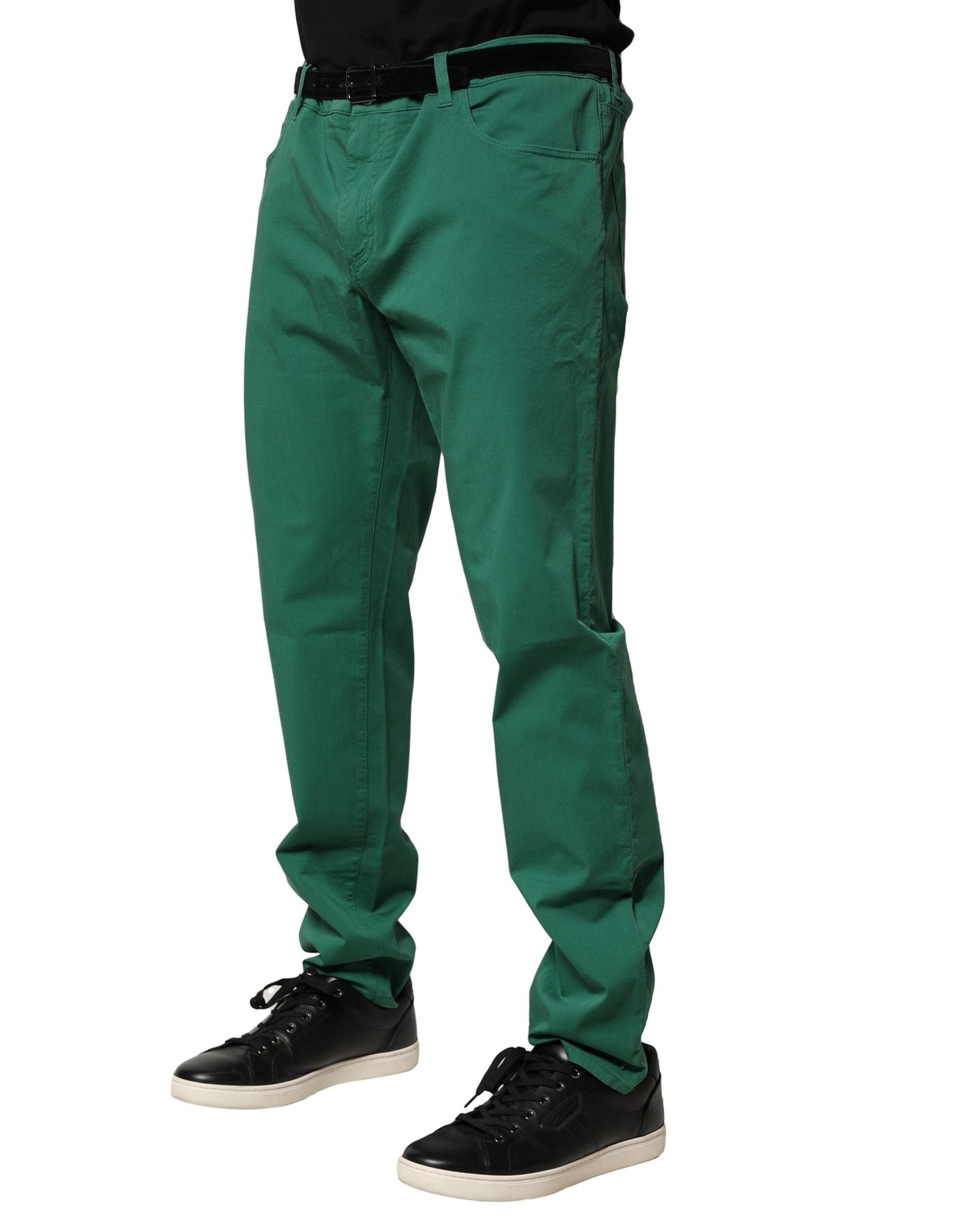 Green Cotton Stretch Skinny Men Denim Jeans