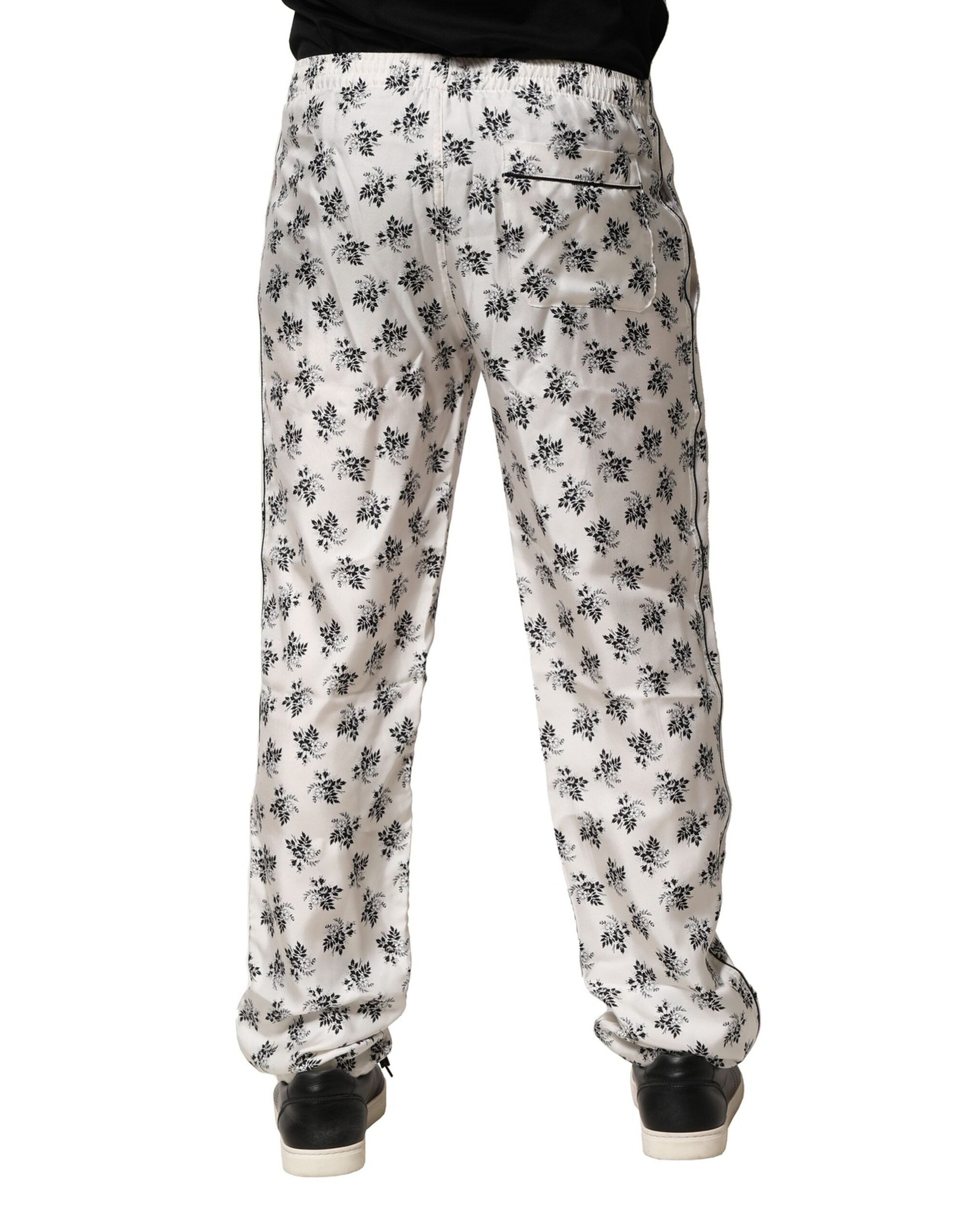 White Floral Silk Casual Lounge Pants