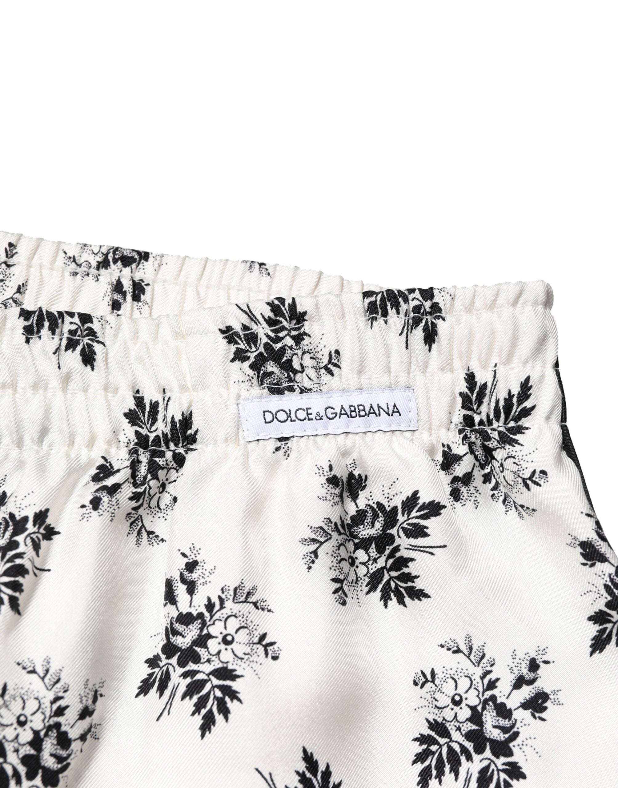 White Floral Silk Casual Lounge Pants